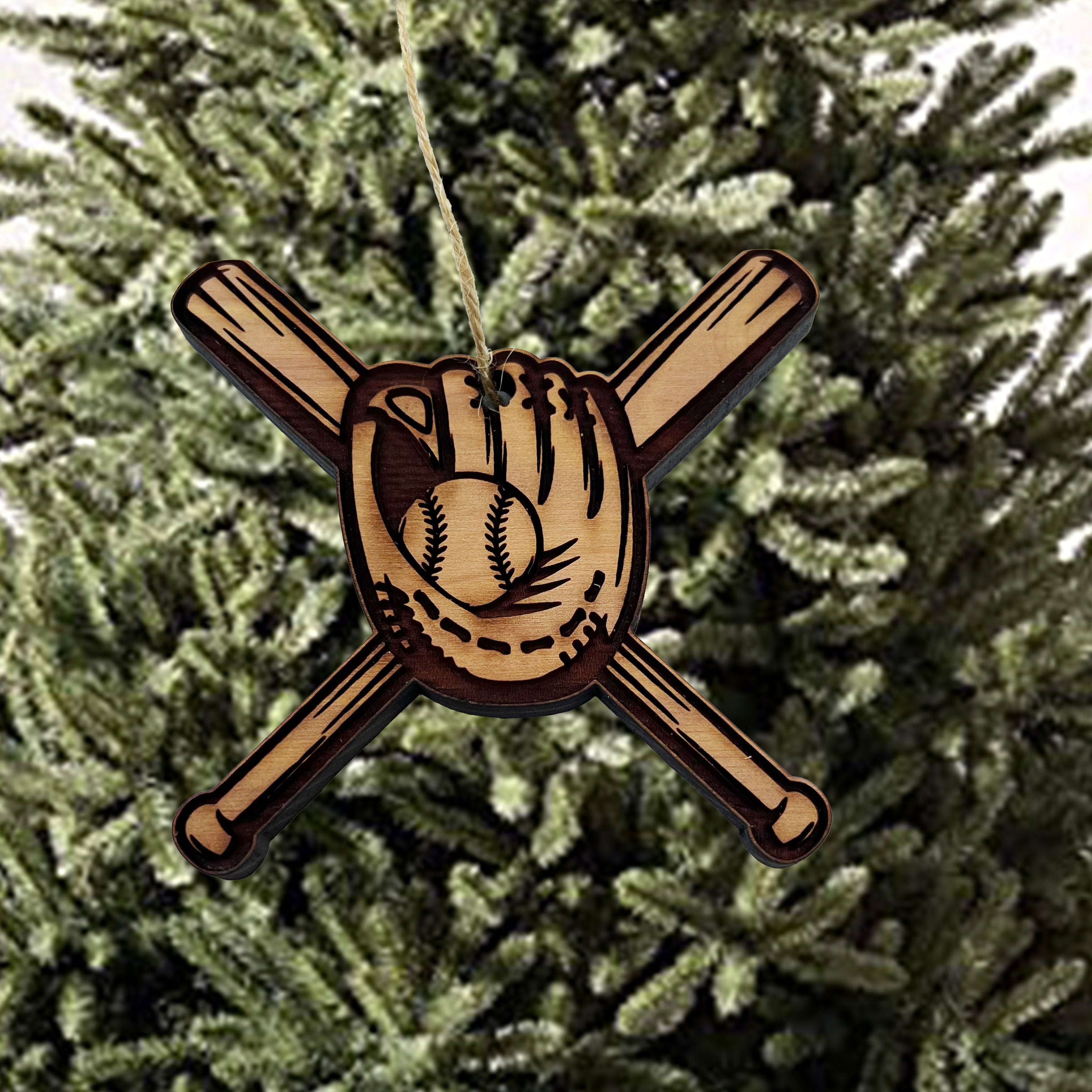 Baseball Bat and Glove - Cedar Ornament