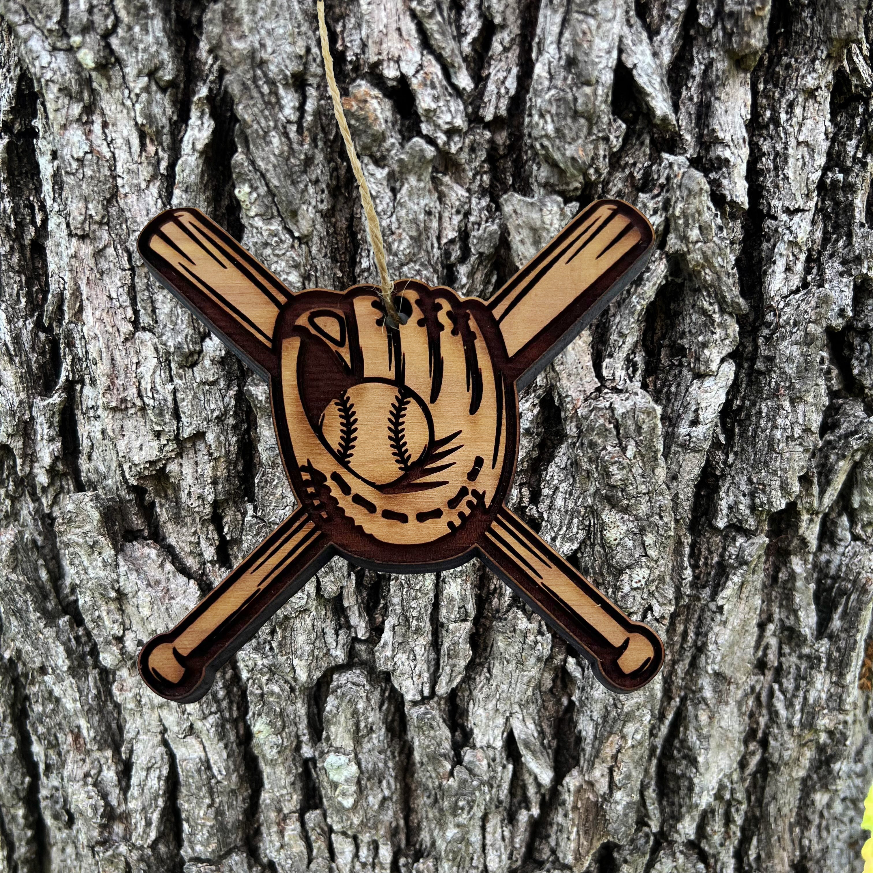 Baseball Bat and Glove - Cedar Ornament