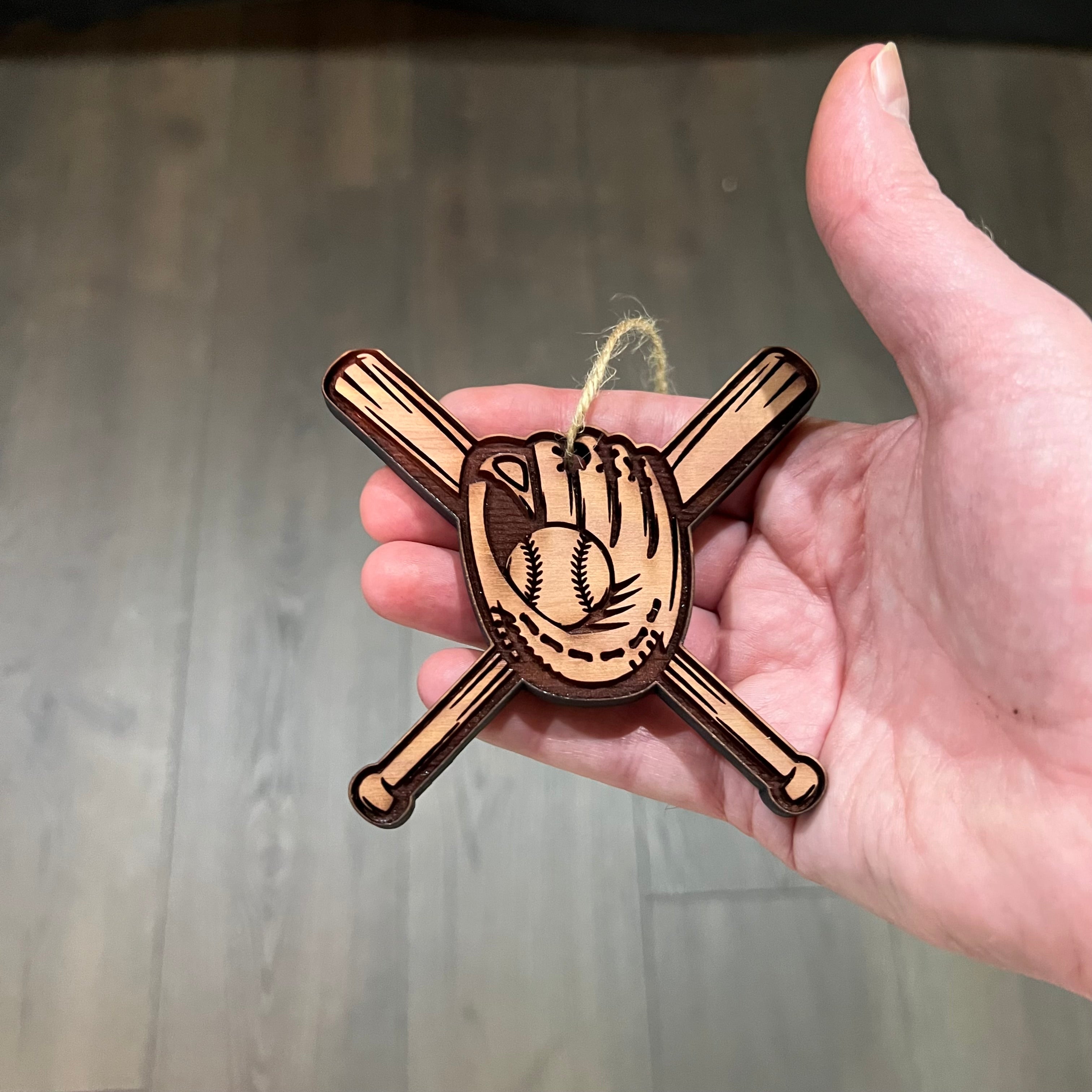 Baseball Bat and Glove - Cedar Ornament