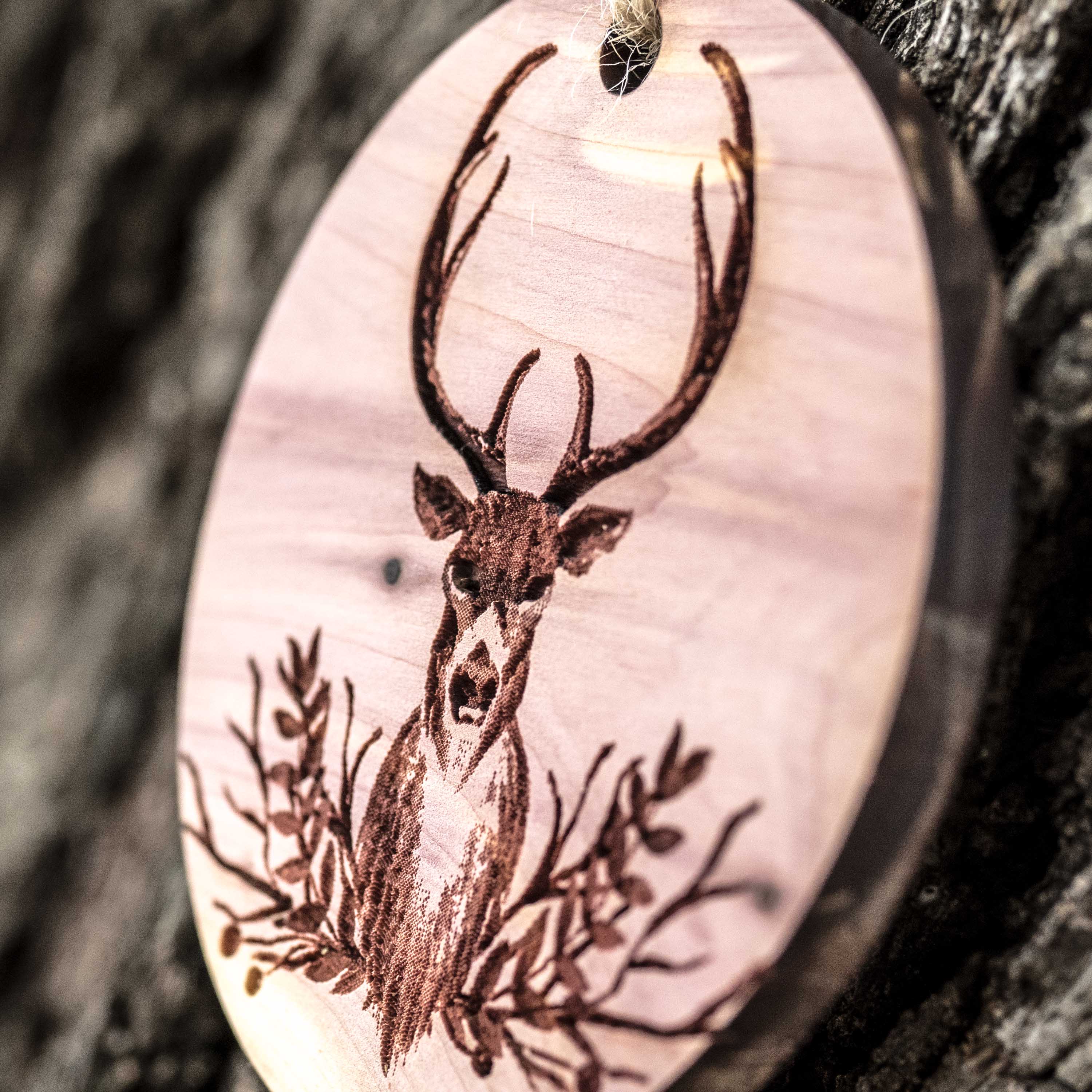 Christmas Deer - Raw Cedar Ornament 3x3in