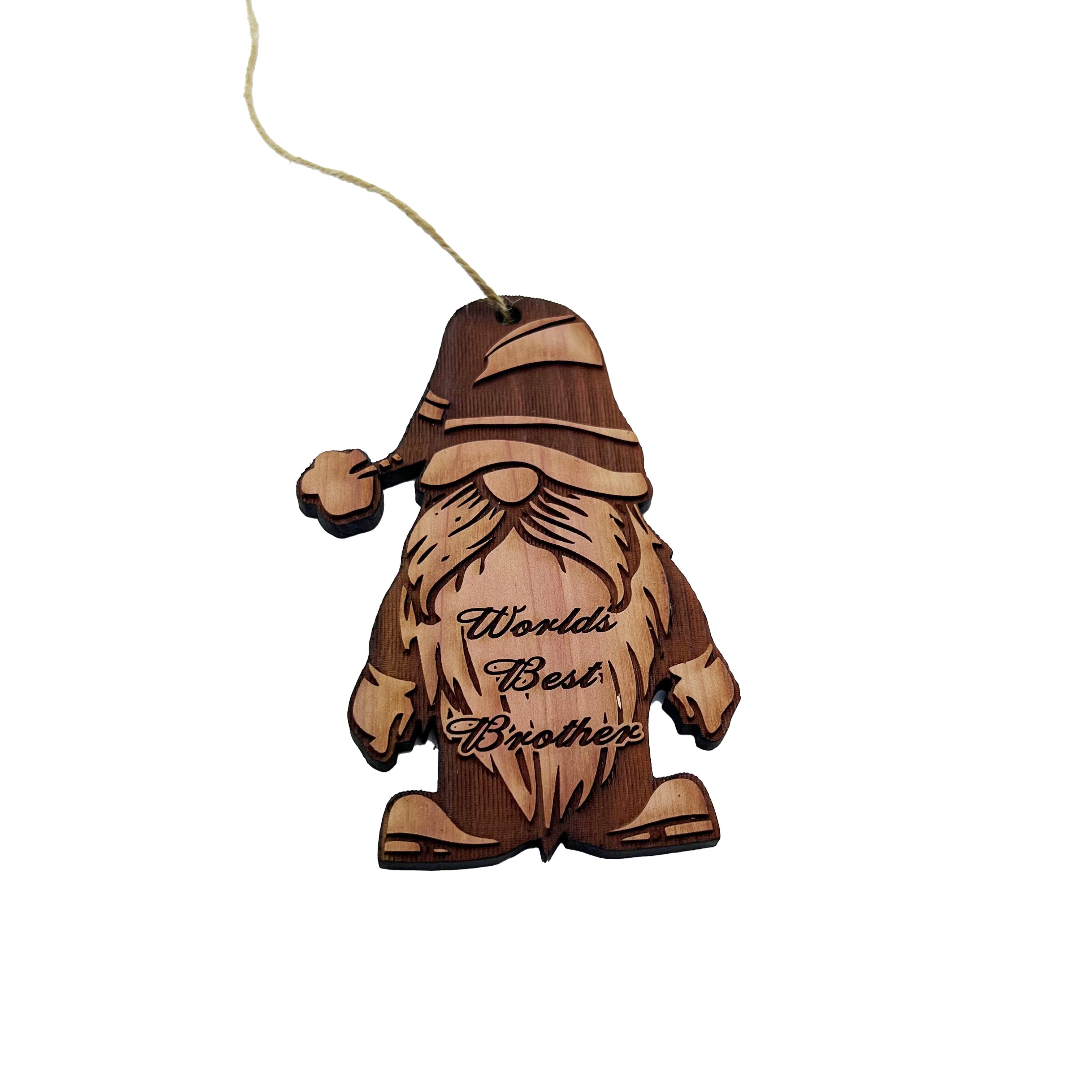 Christmas bearded gnome Worlds Best Brother - Cedar Ornament