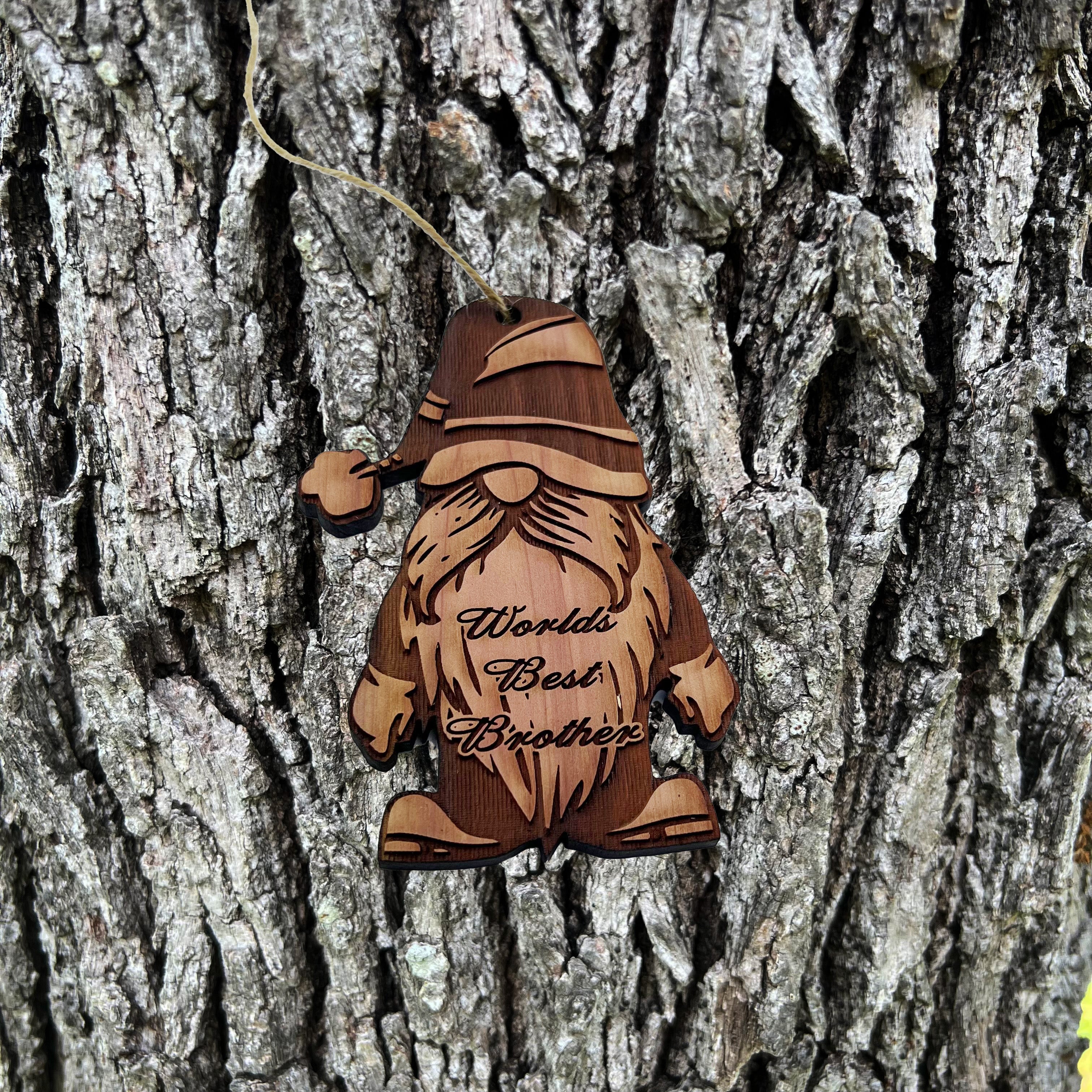 Christmas bearded gnome Worlds Best Brother - Cedar Ornament