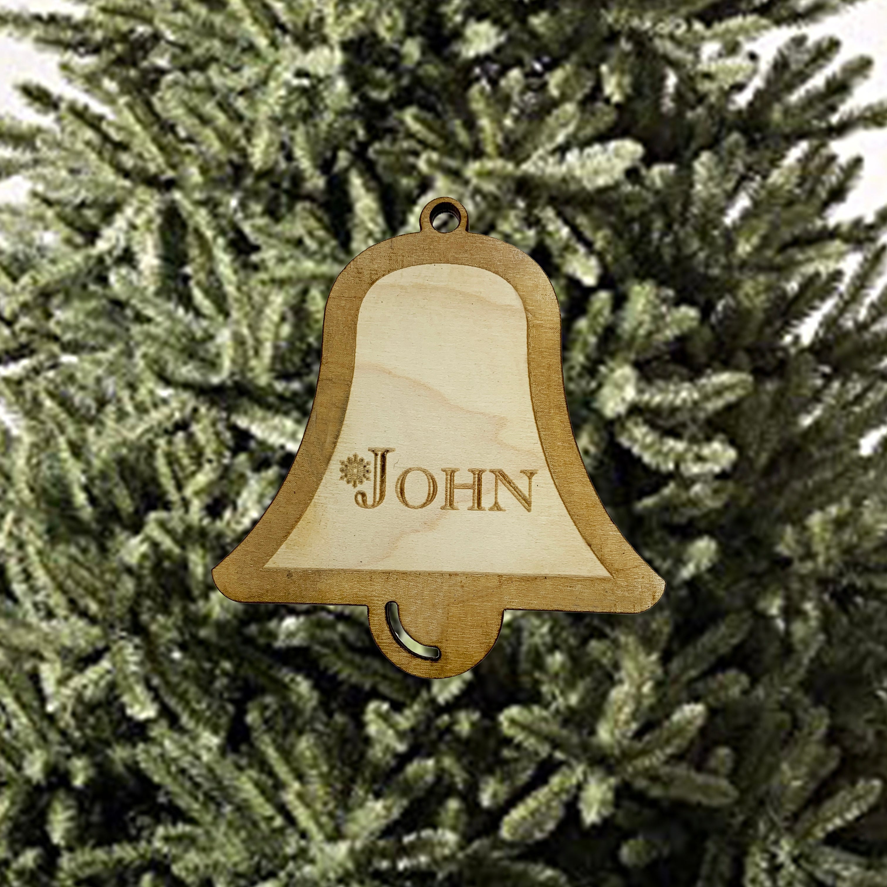 Custom Bell With Name Ornament - Raw Wood