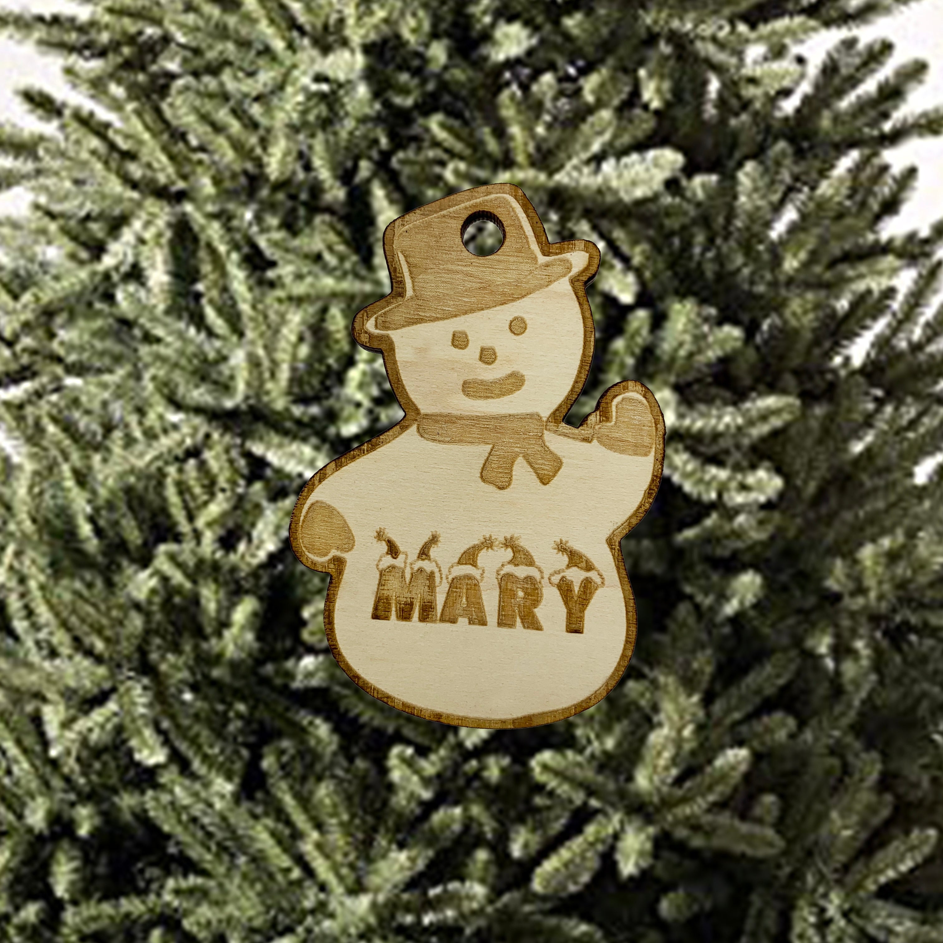 Custom Snowman With Name Ornament - Raw Wood