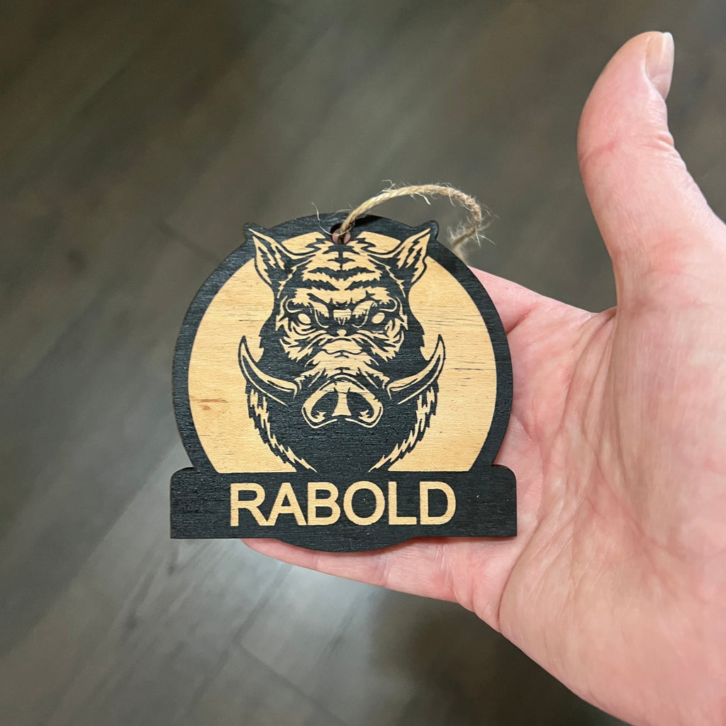 Ornament - Customized Personalized BLACK Wild Boar Head - Raw Wood