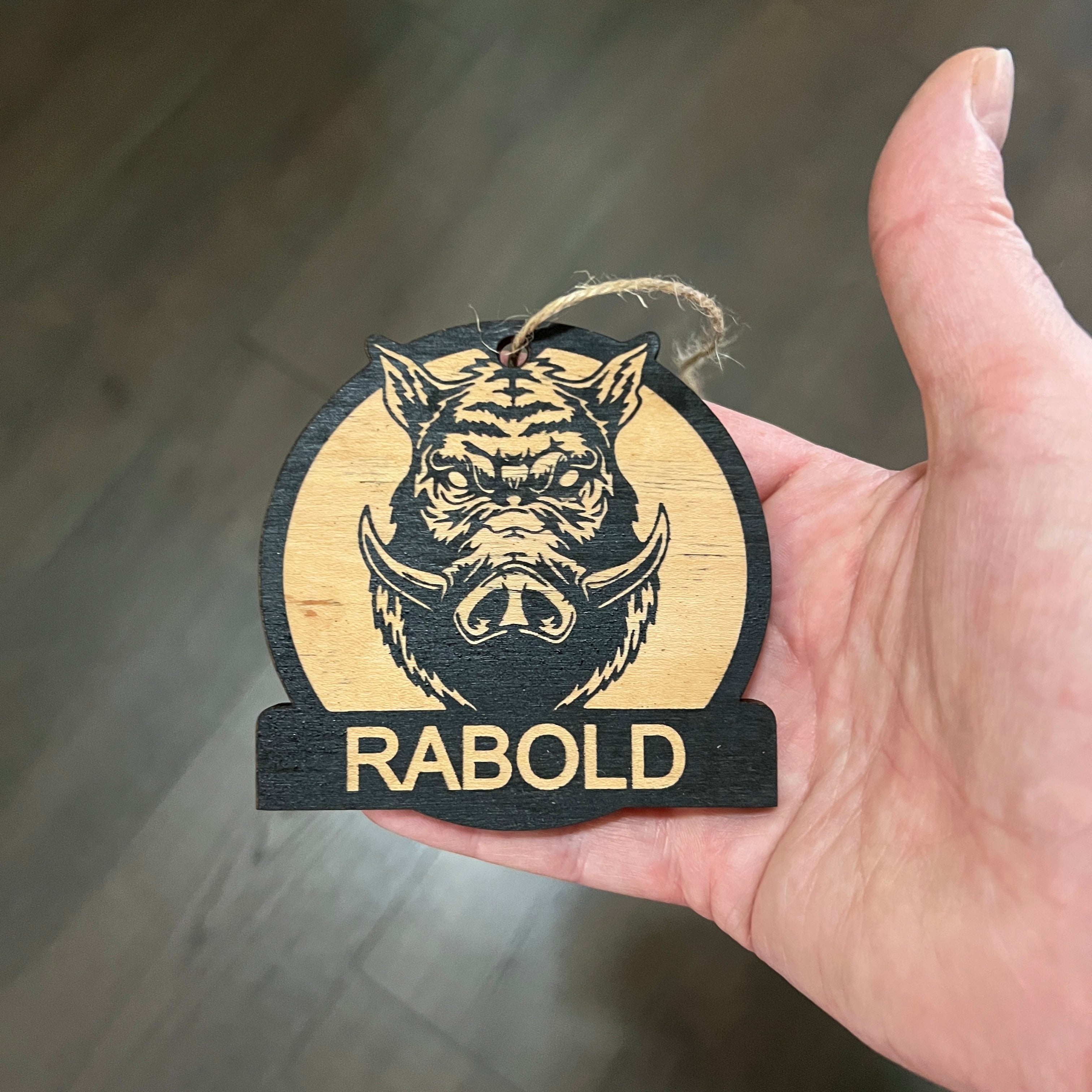 Ornament - Customized Personalized BLACK Wild Boar Head - Raw Wood