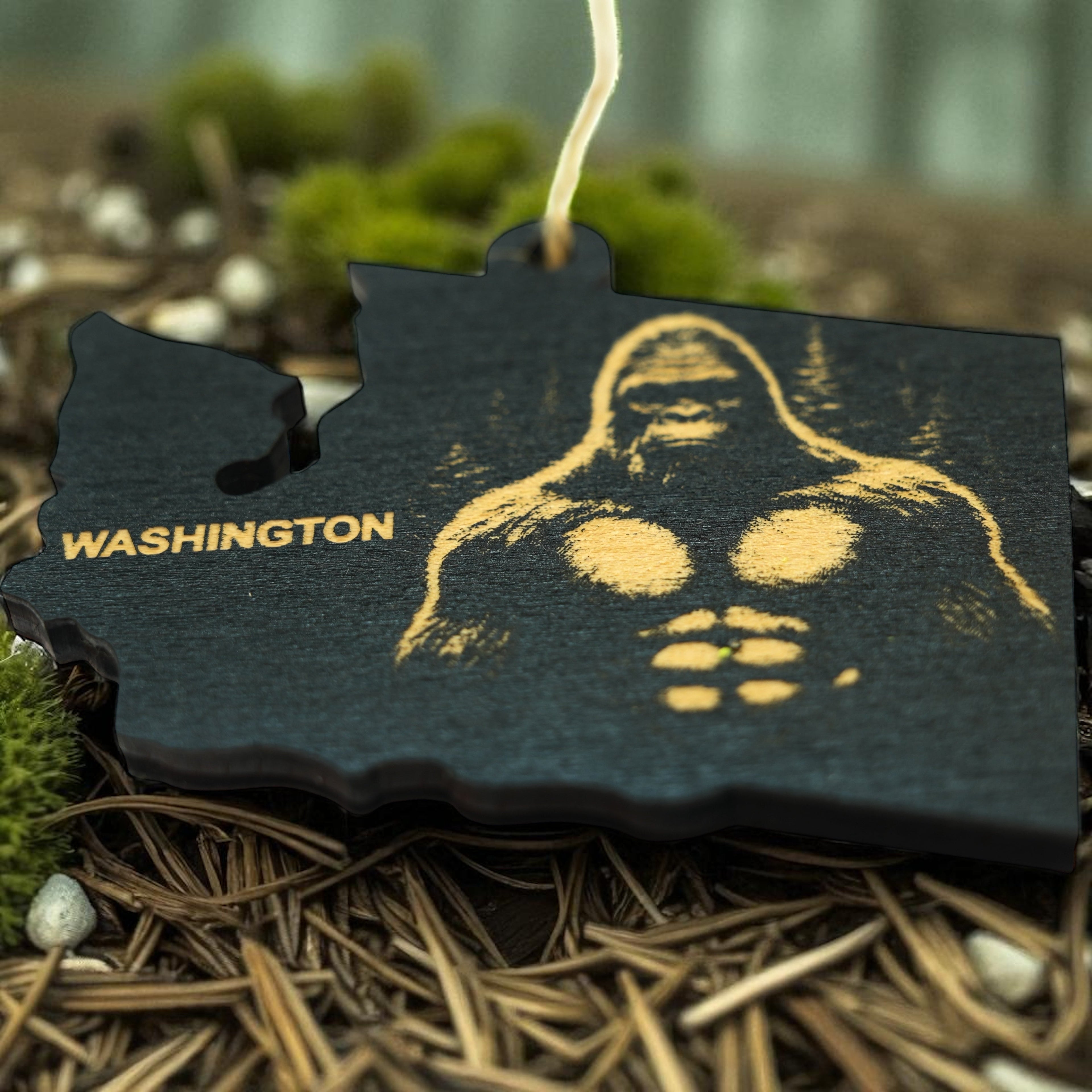 Ornament - Black - Washington State with Bigfoot