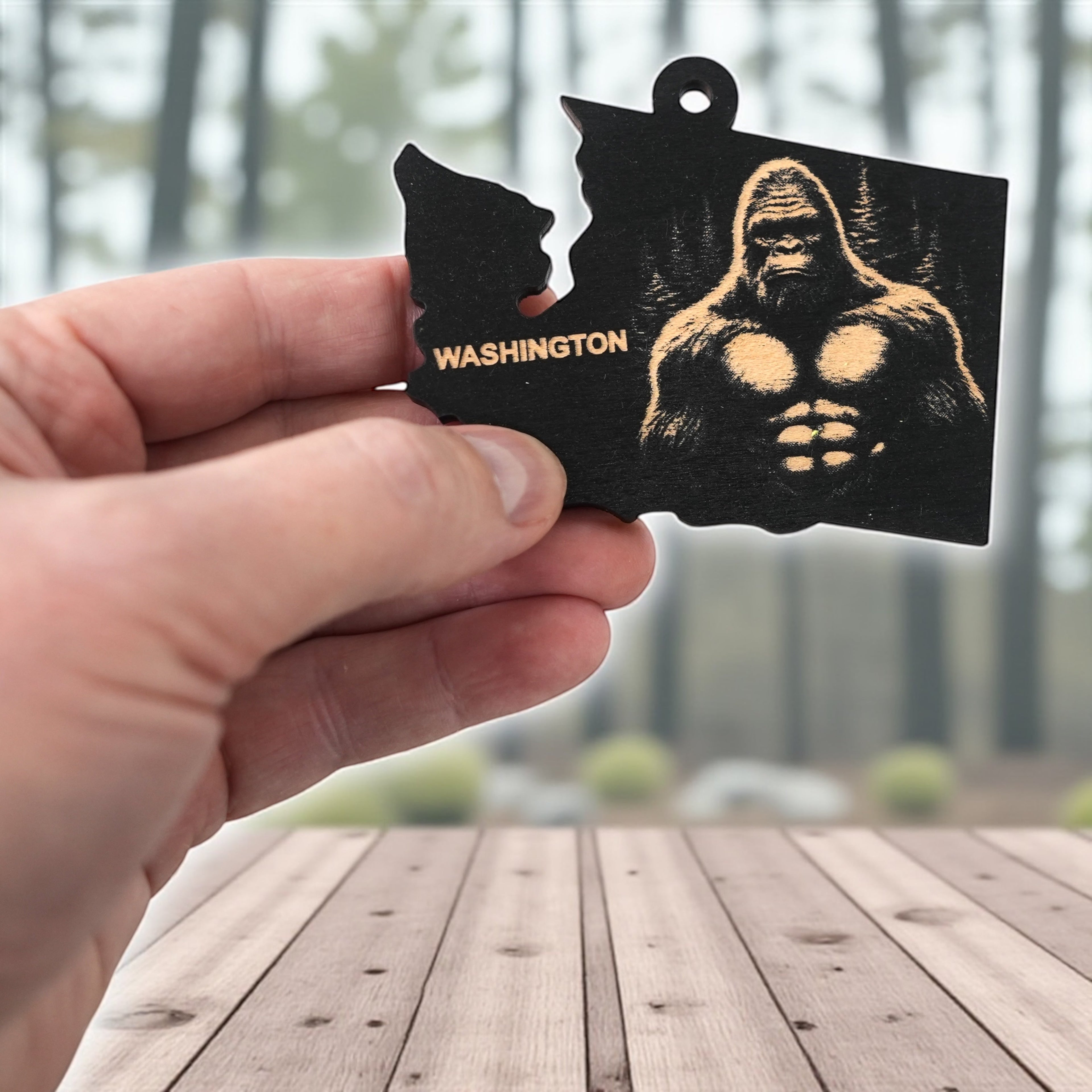 Ornament - Black - Washington State with Bigfoot