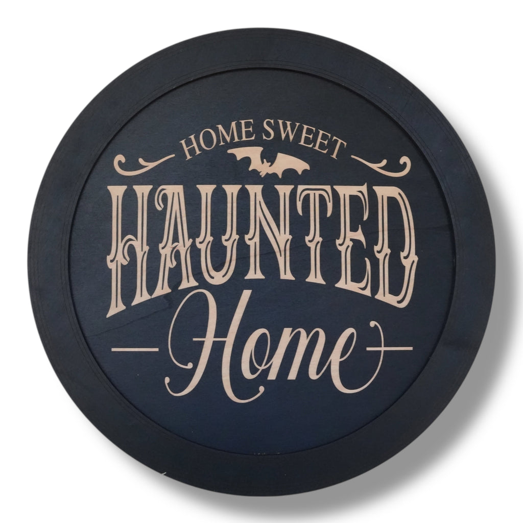 Magnet Sign - BLACK - Home Sweet Haunted Home - Black Halloween Door Sign - 15x15 Inches