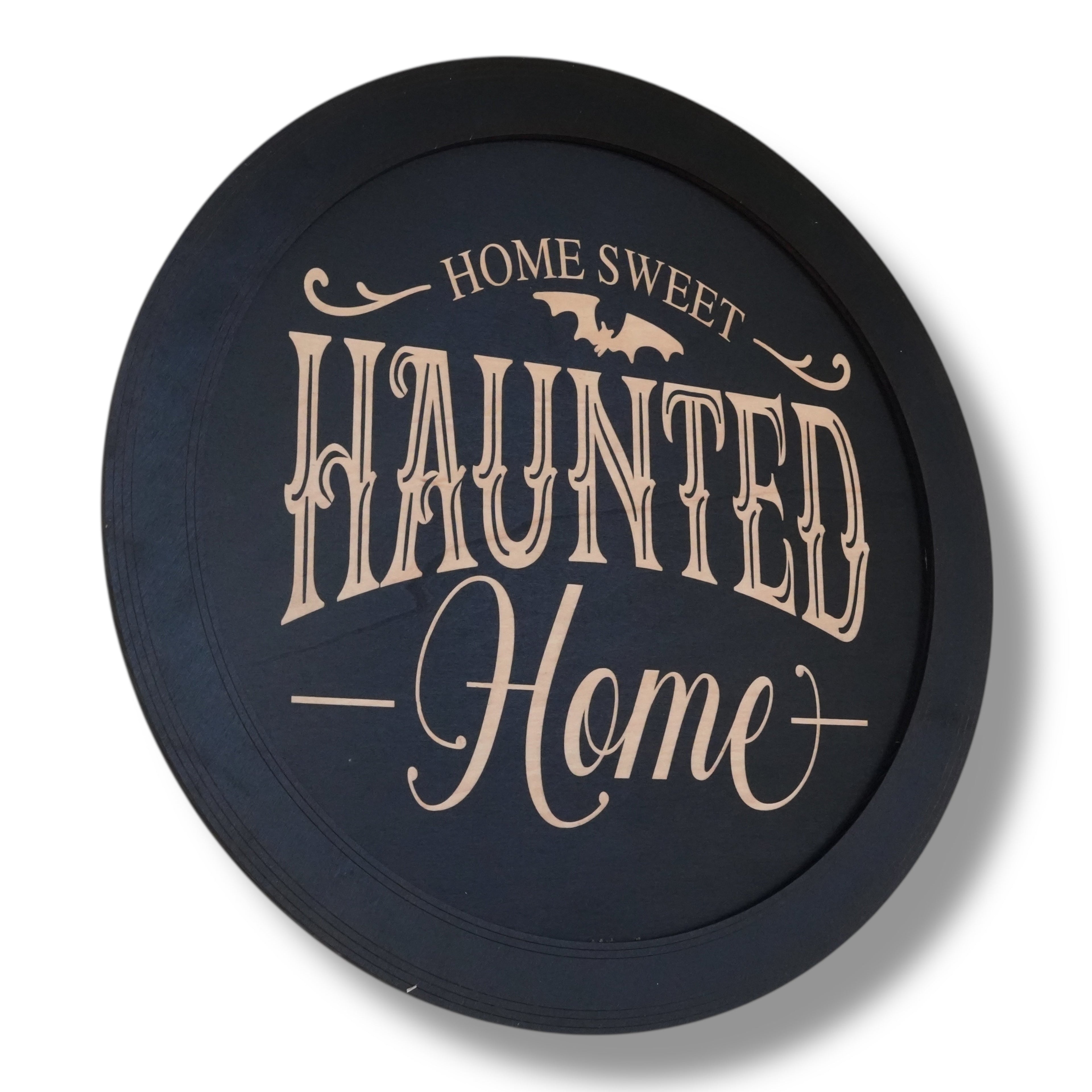 Magnet Sign - BLACK - Home Sweet Haunted Home - Black Halloween Door Sign - 15x15 Inches