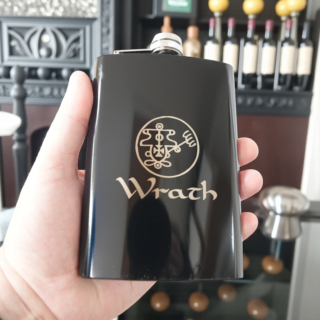 8oz BLACK Seven Deadly Sins WRATH Flask