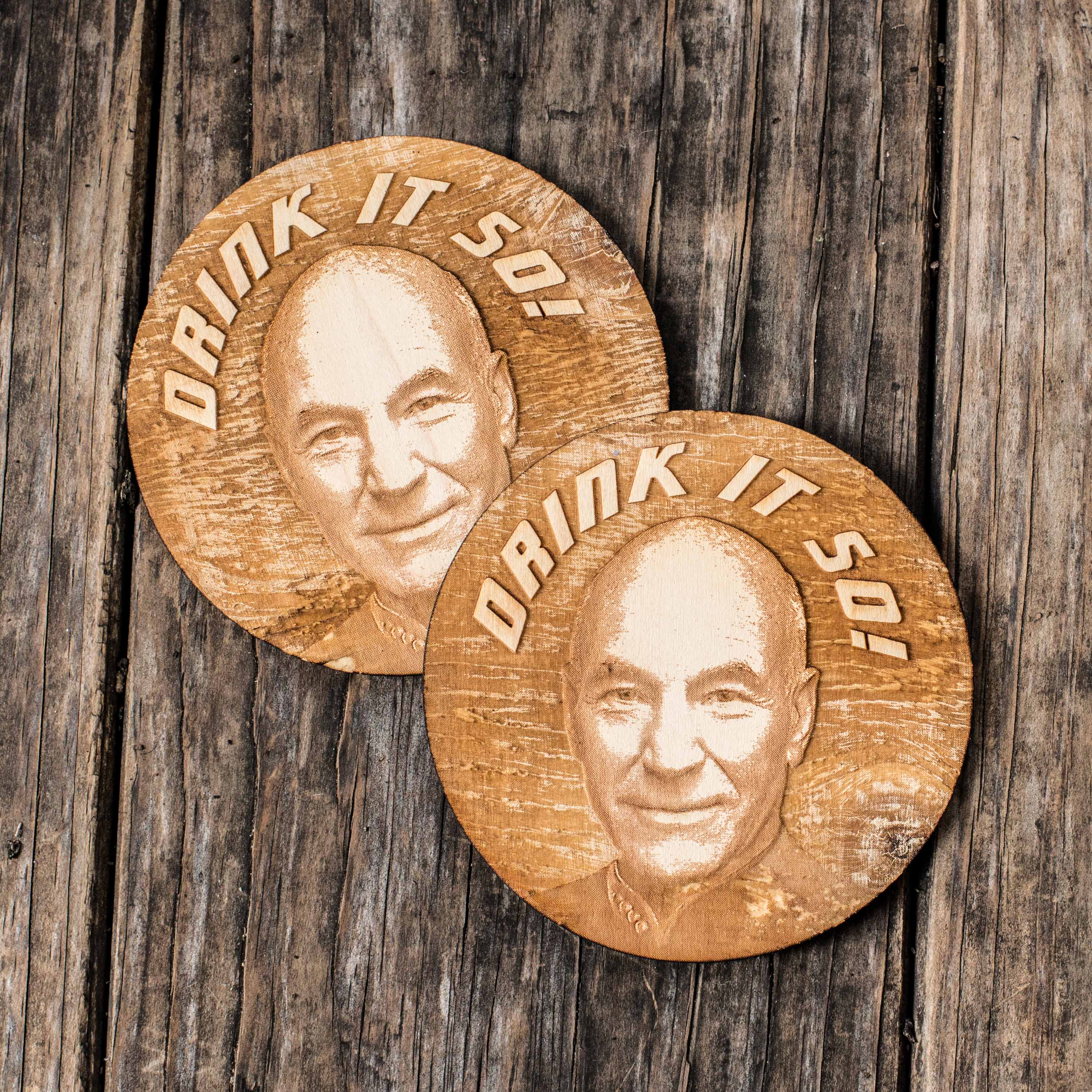 Drink it So Coaster Set of two Rounded 4x4in Raw Wood