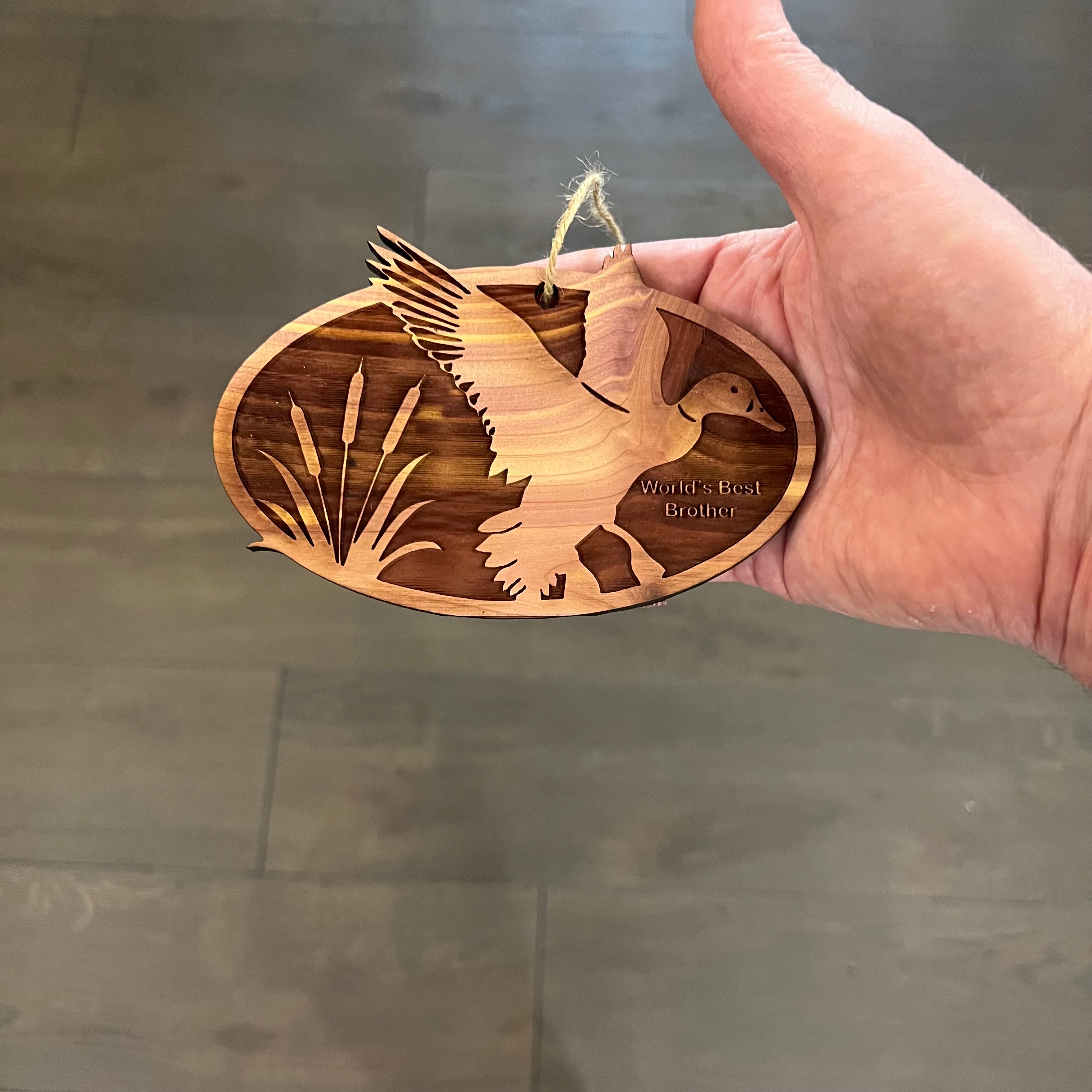 Flying Duck Worlds Best Brother - Cedar Ornament