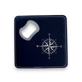 Coaster W/ BOTTLE OPENER - Compass Rose - SET OF 2 LEATHER