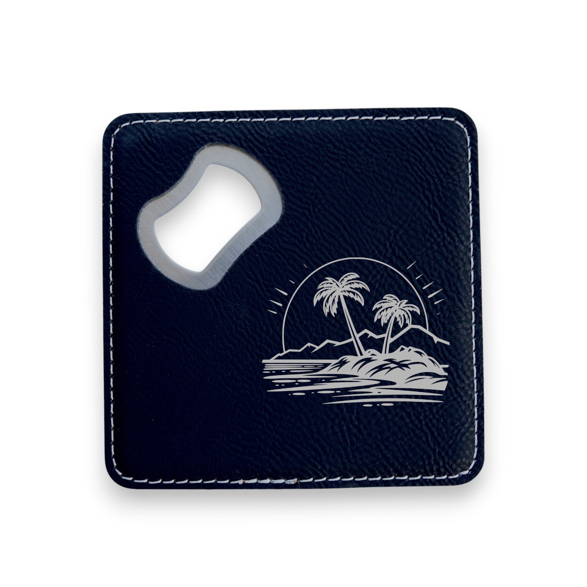 Coaster W/ BOTTLE OPENER - Hawaii Beach - SET OF 2 LEATHER