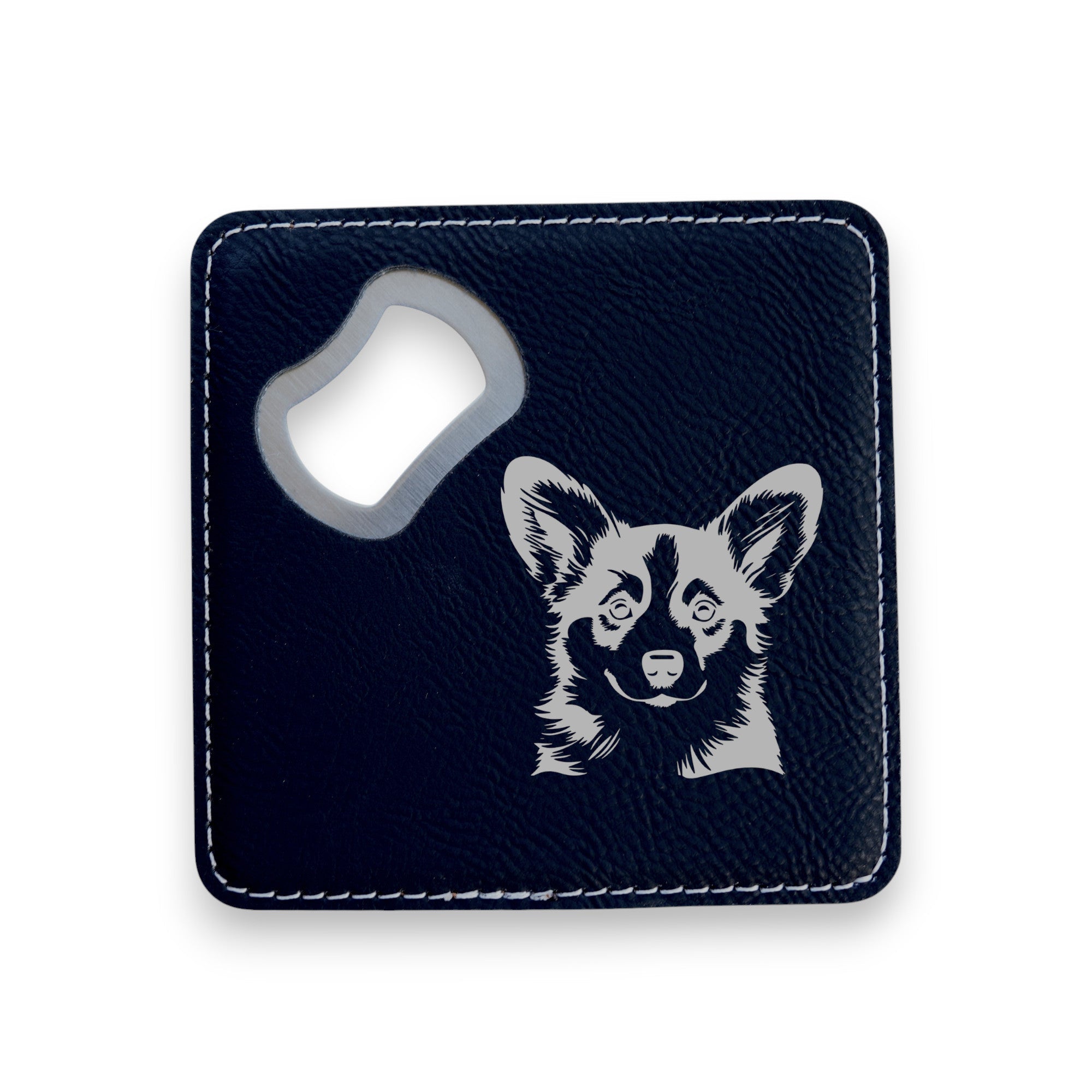 Coaster W/ BOTTLE OPENER - Corgi - SET OF 2 LEATHER