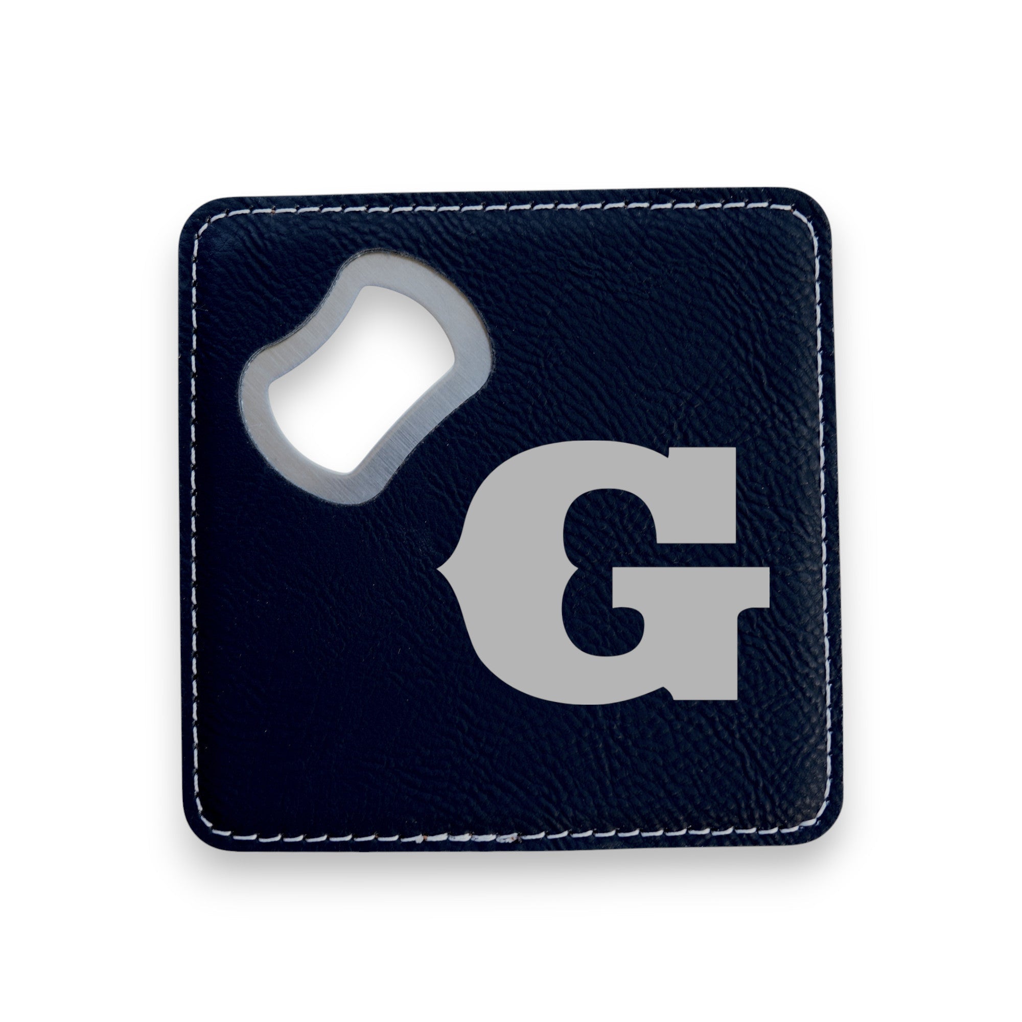 Coaster W/ BOTTLE OPENER - PERSONALIZED - SET OF 2 LEATHER