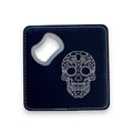 Coaster W/ BOTTLE OPENER - Sugar Skull - SET OF 2 LEATHER
