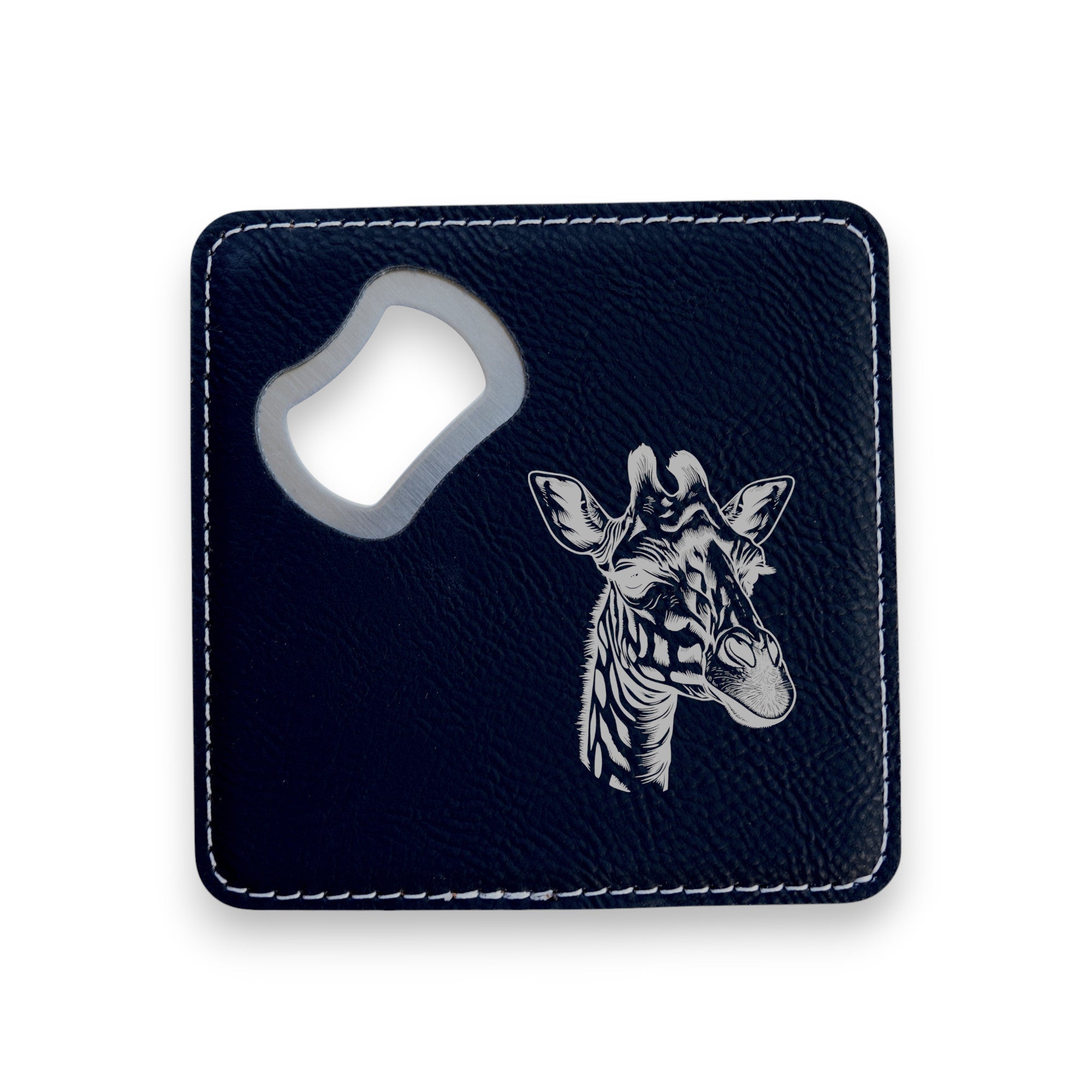 Coaster W/ BOTTLE OPENER - Giraffe - SET OF 2 LEATHER