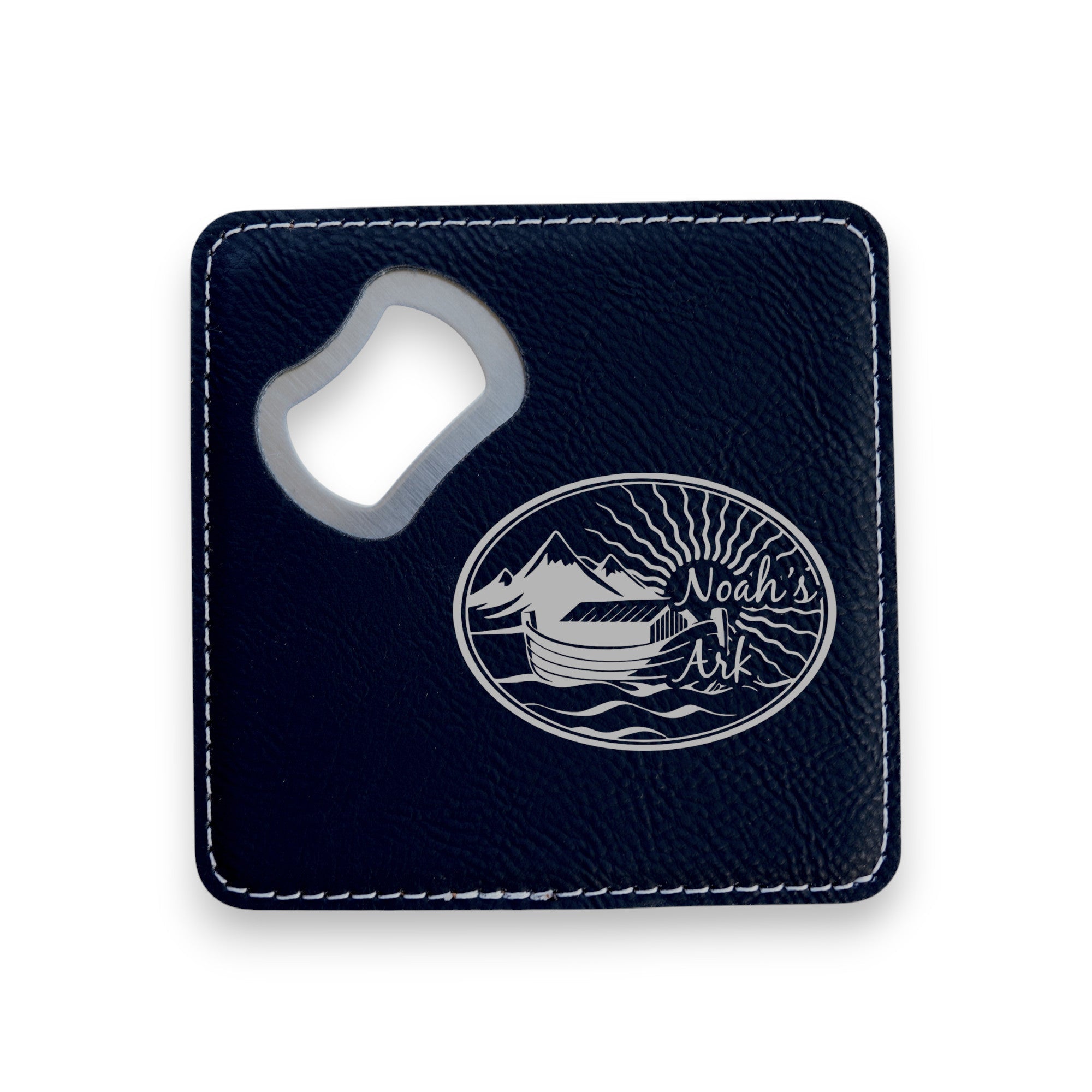 Coaster W/ BOTTLE OPENER - Noahs Ark - SET OF 2 LEATHER
