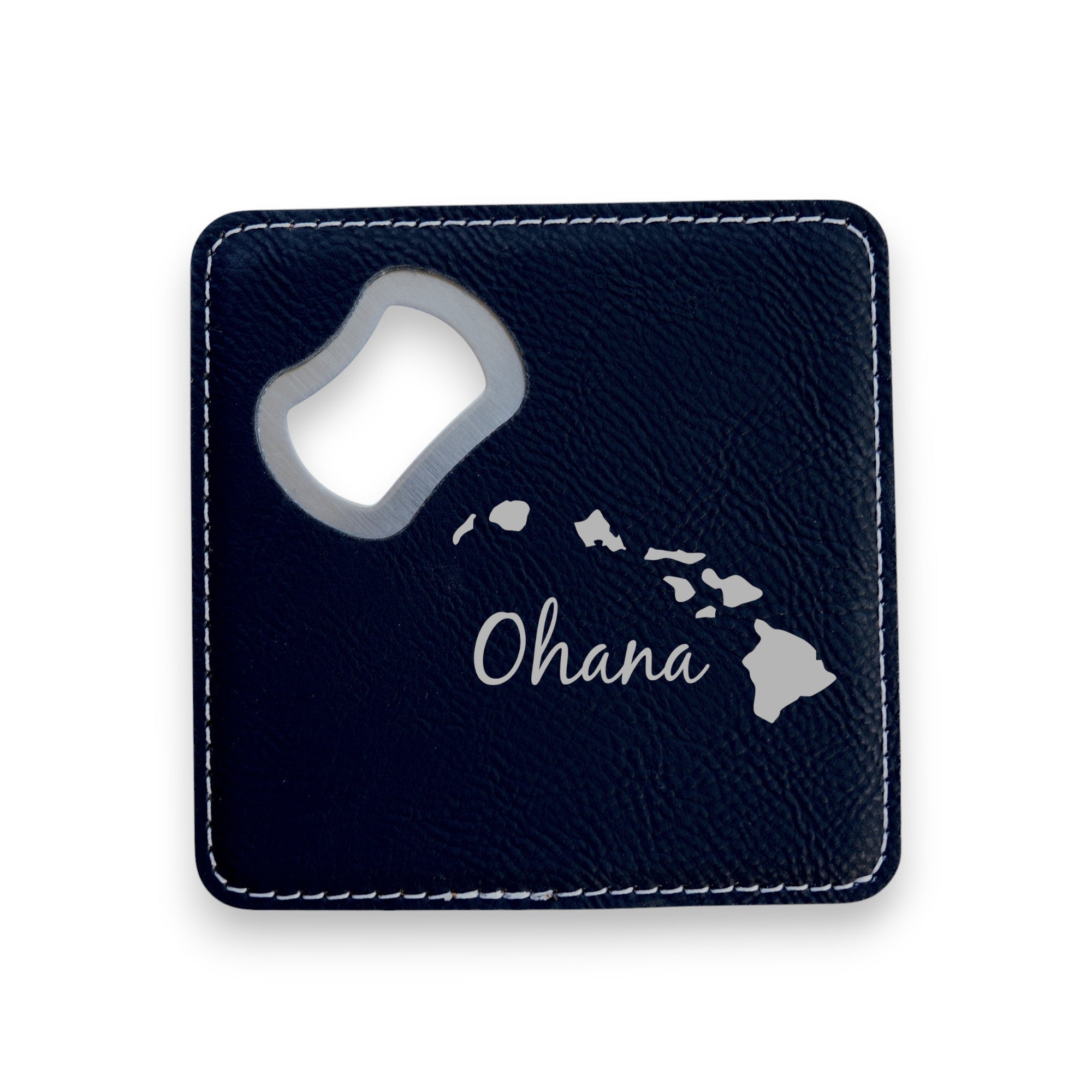 Coaster W/ BOTTLE OPENER - Ohana (Family) - SET OF 2 LEATHER