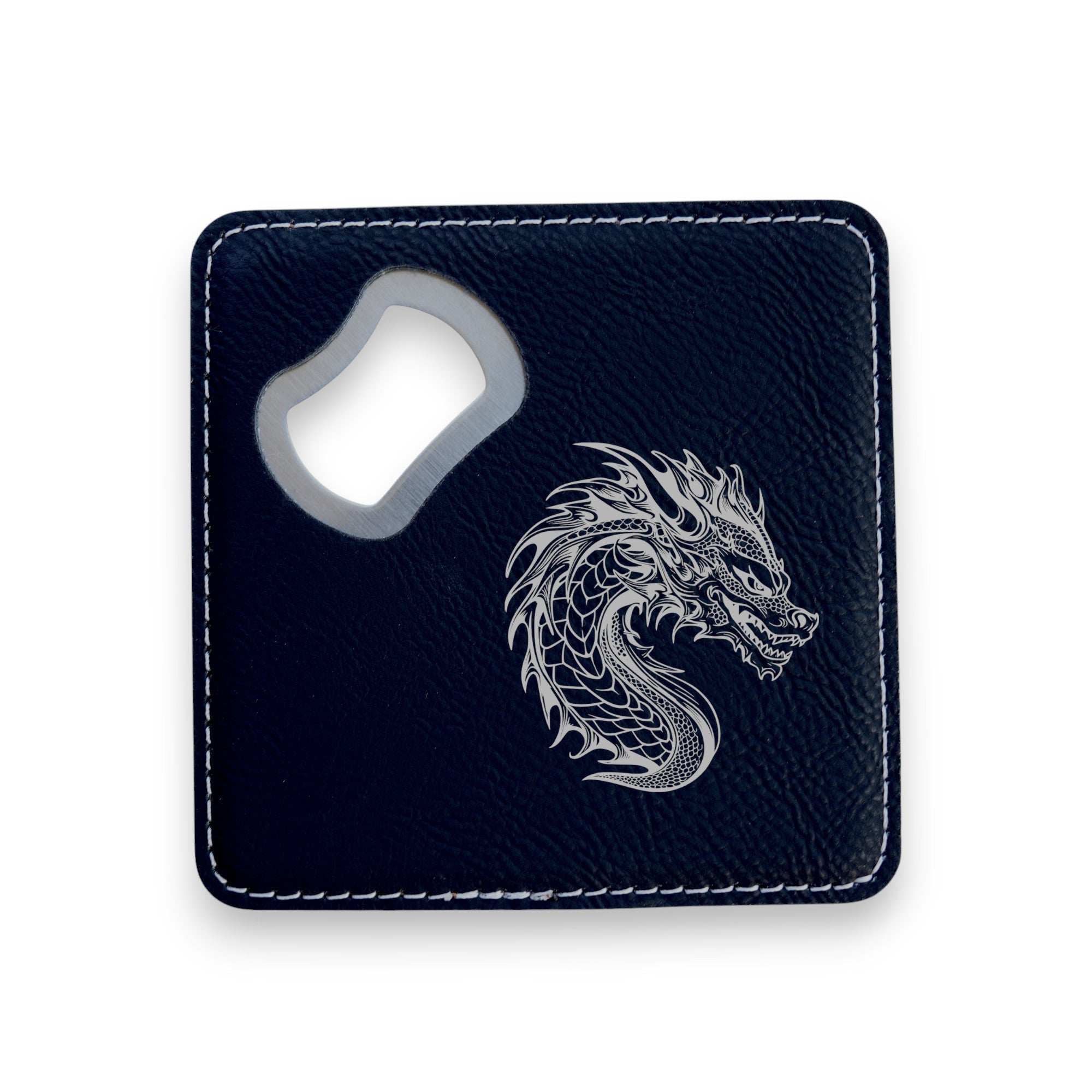 Coaster W/ BOTTLE OPENER - Dragon - SET OF 2 LEATHER