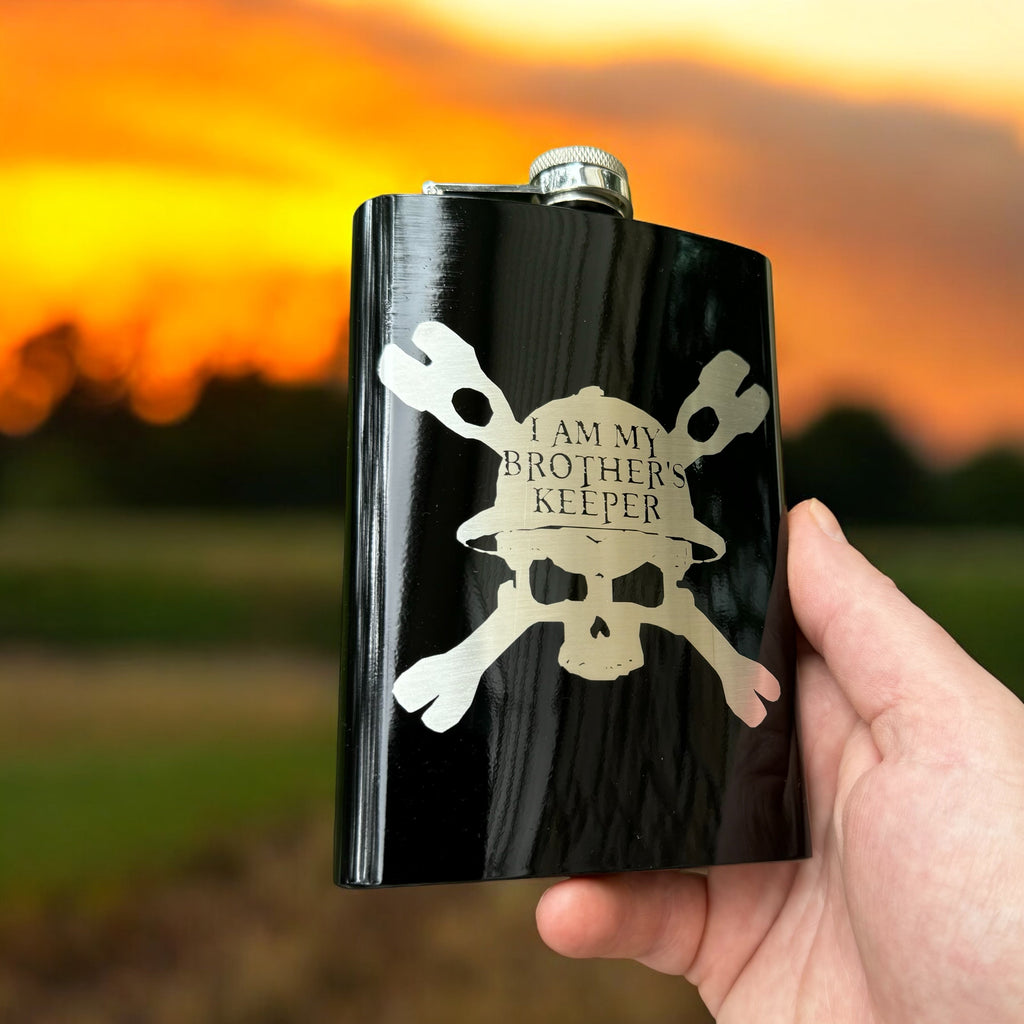 8oz BLACK Helmet Brothers Keeper Flask