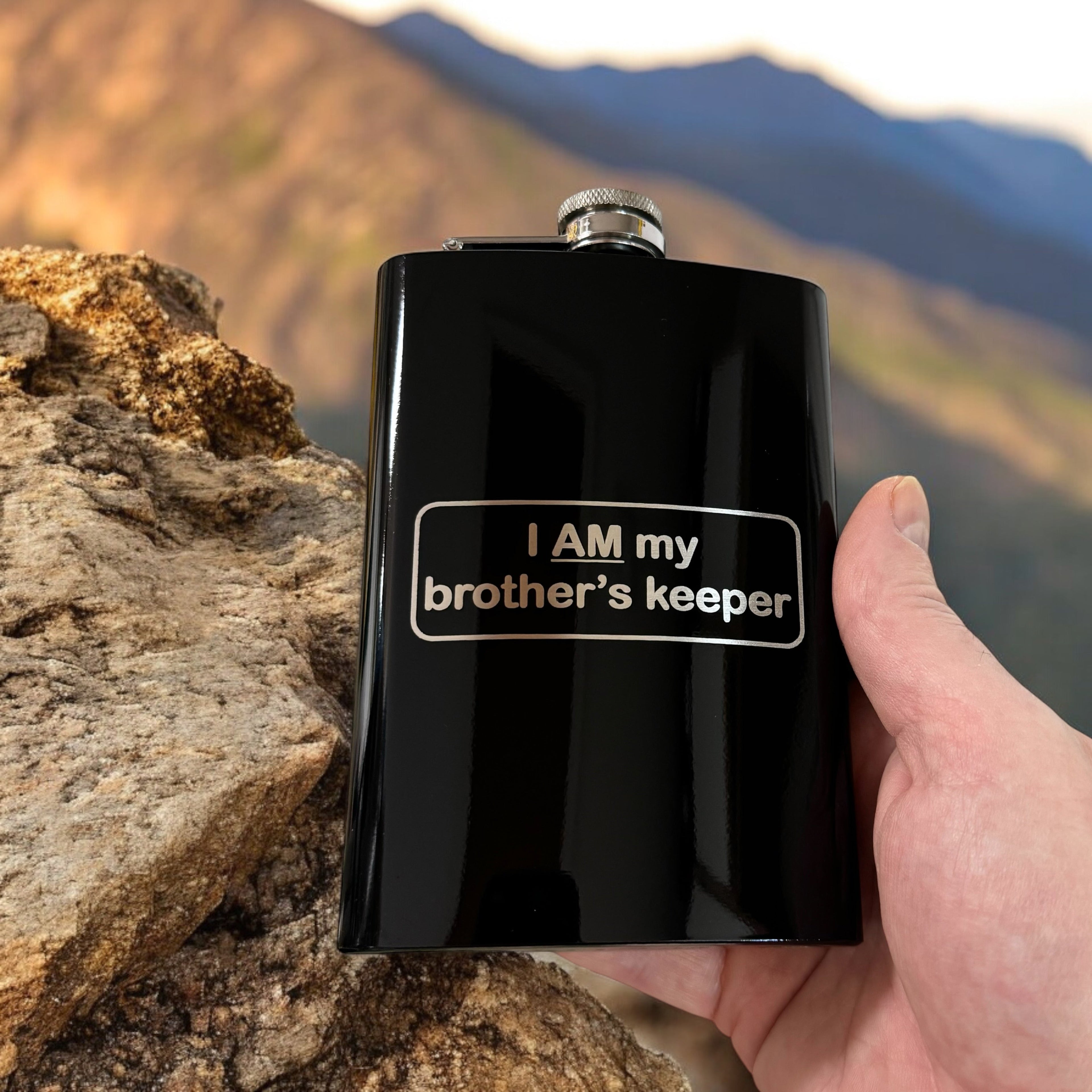 8oz BLACK I AM my brother's Keeper Flask