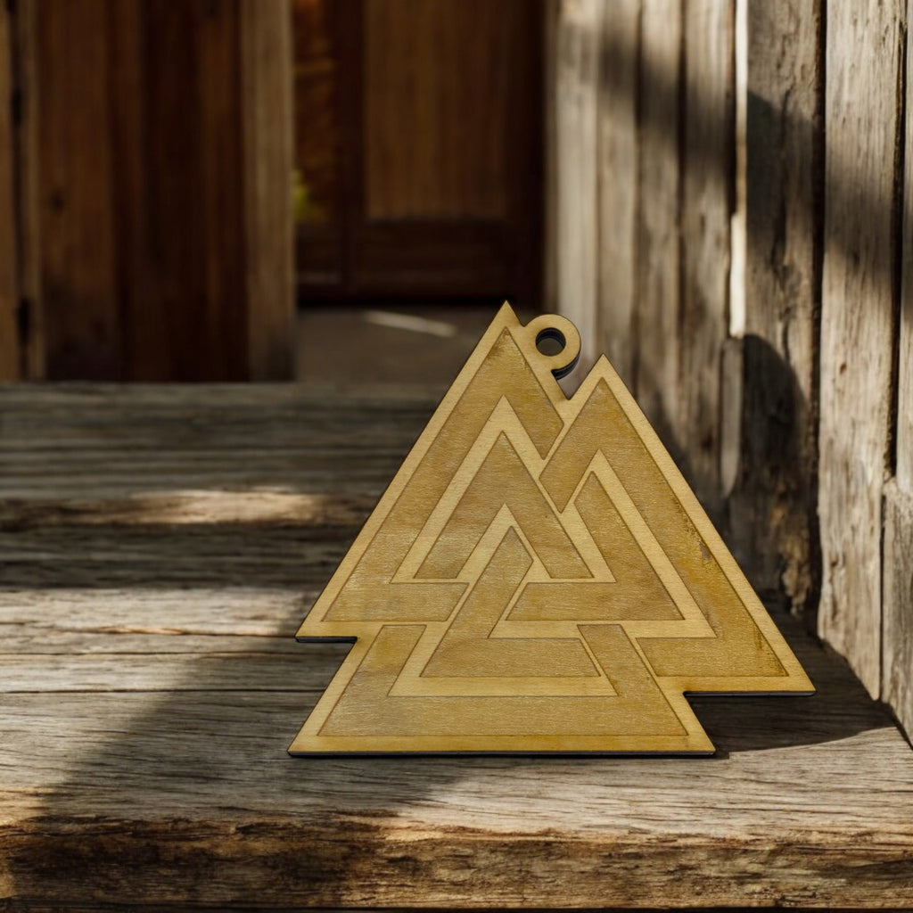 Ornament - Valknut- Raw Wood 3x3in