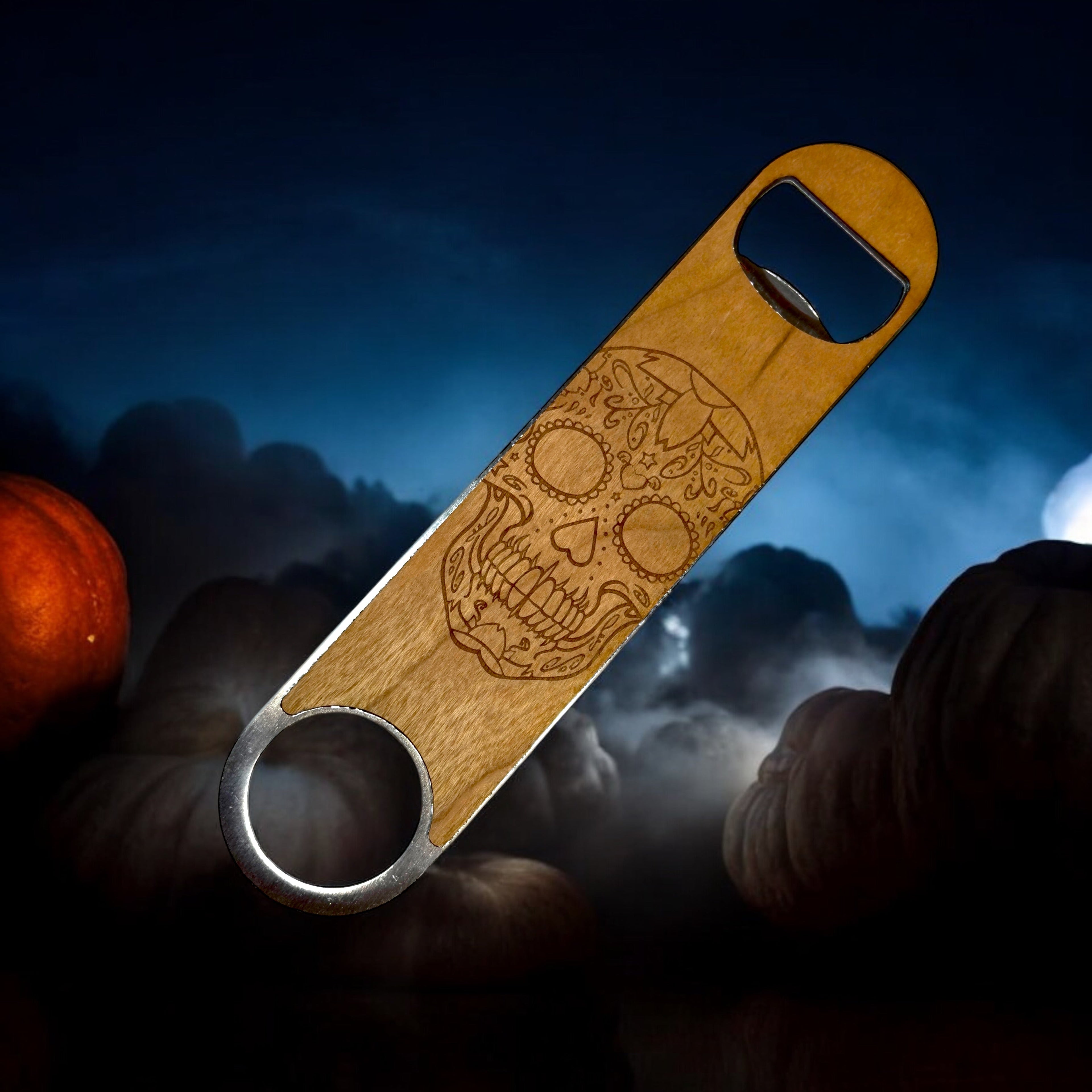 Sugar Skull - Wooden Bottle Opener