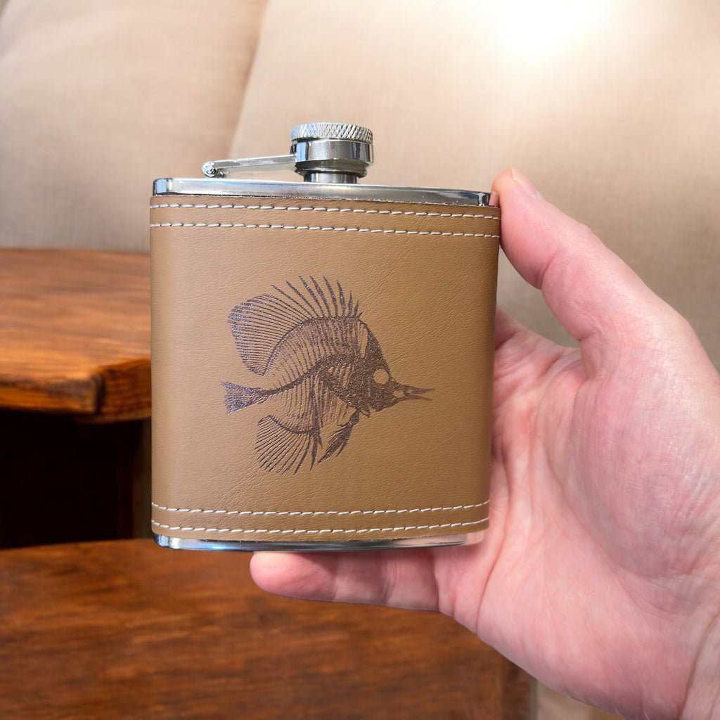 6oz Tropical Bone Fish Leather Flask