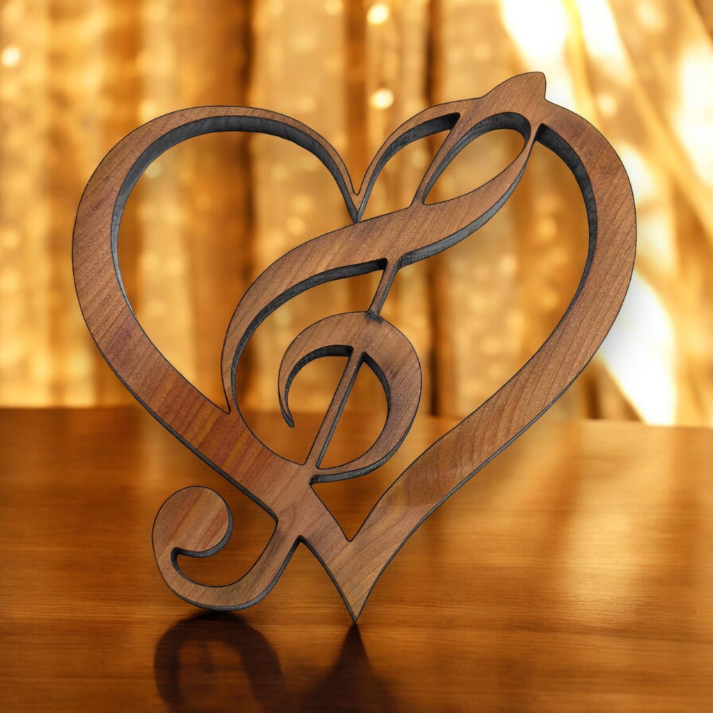 Heart and Treble Clef note - Cedar Ornament
