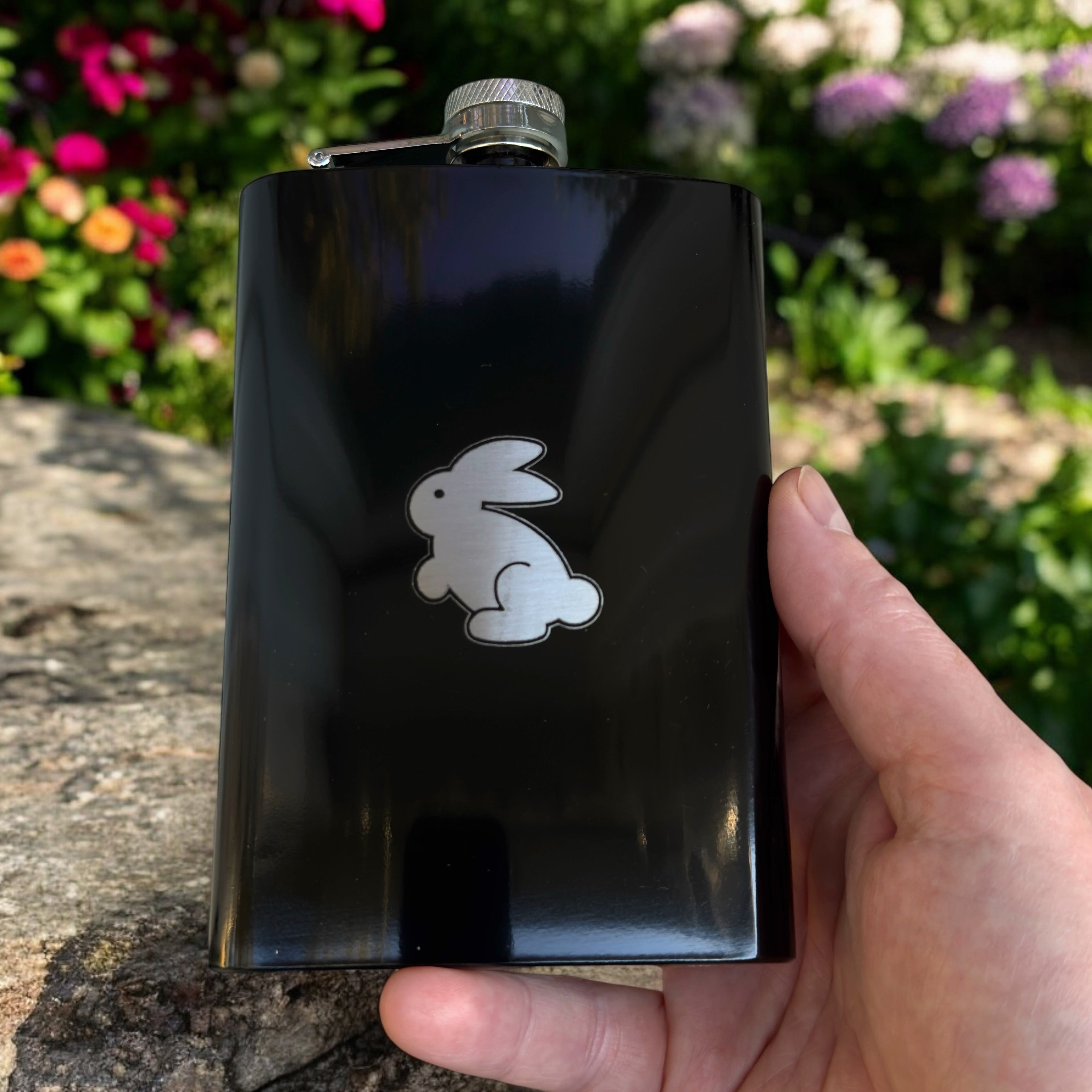 8oz BLACK Follow the White Rabbit Flask