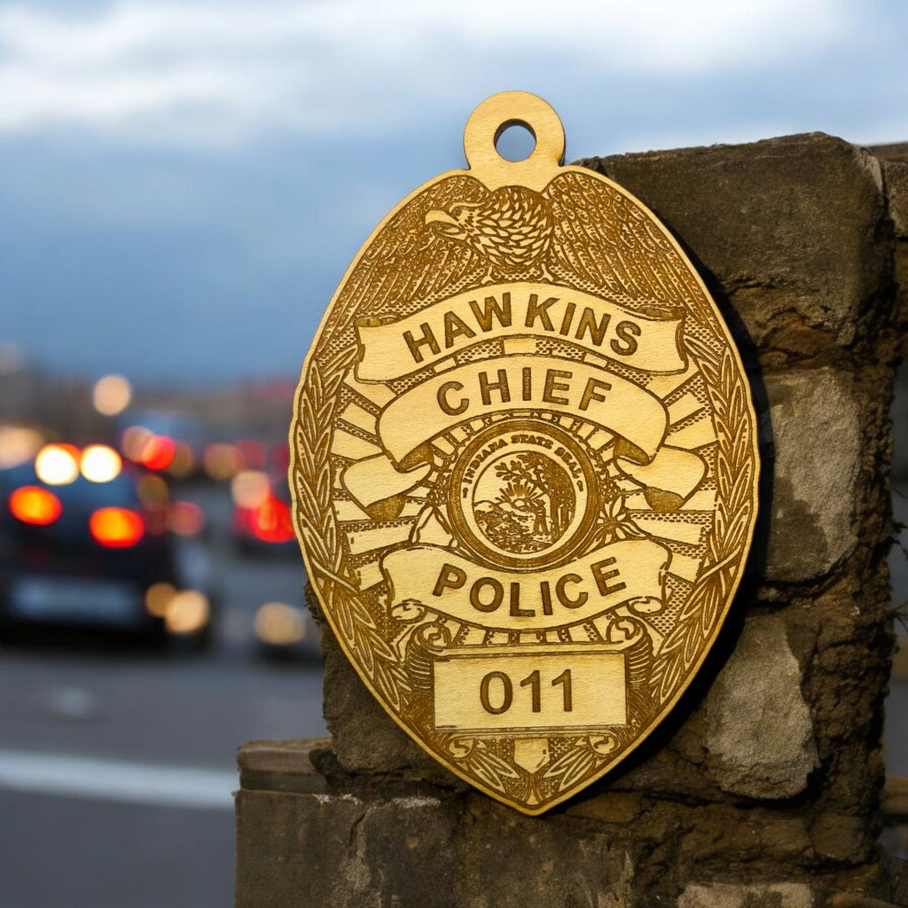 Ornament - Hawkins Chief of Police - Raw Wood 3x4.5in