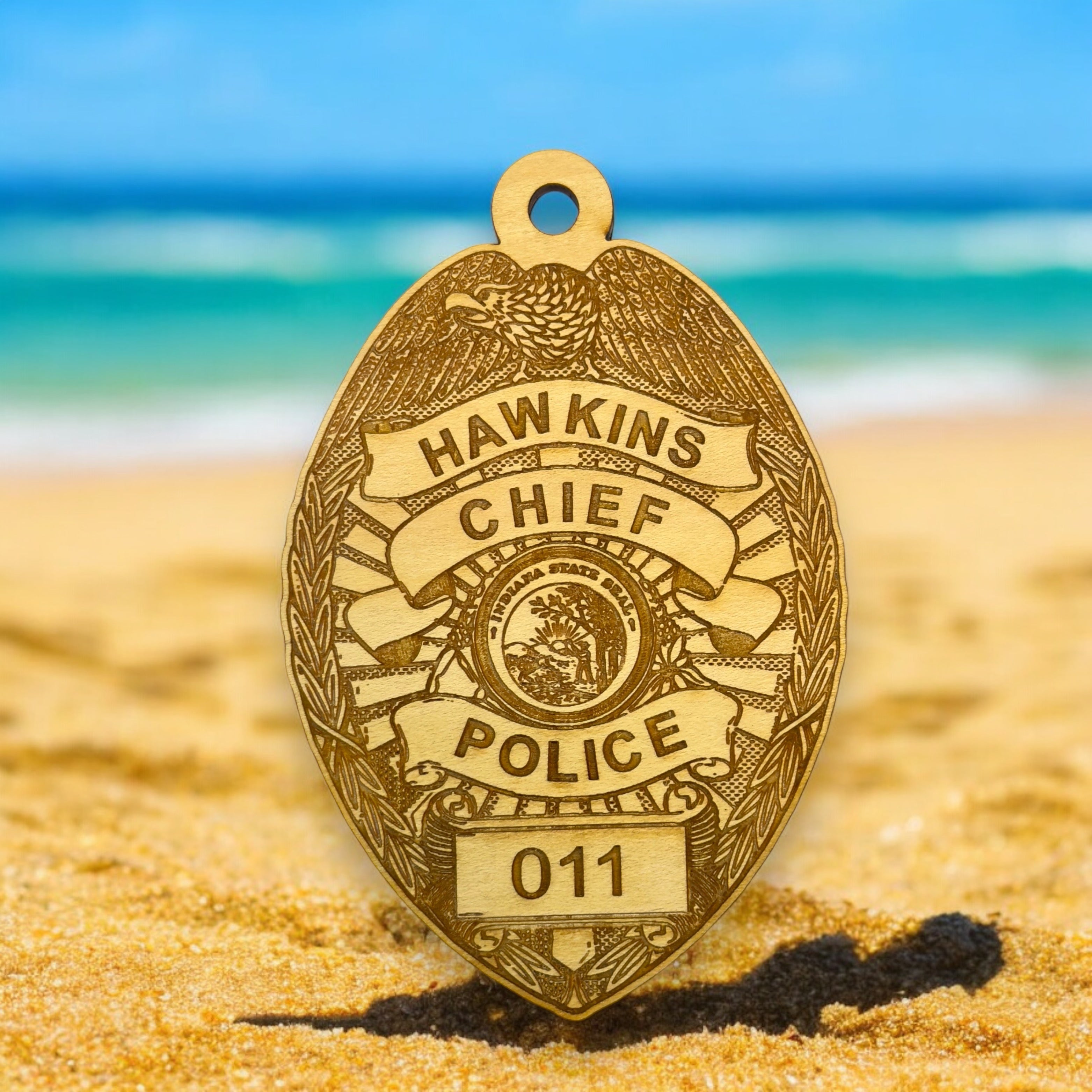 Ornament - Hawkins Chief of Police - Raw Wood 3x4.5in
