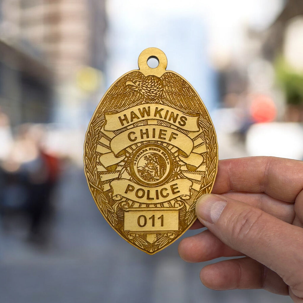 Ornament - Hawkins Chief of Police - Raw Wood 3x4.5in