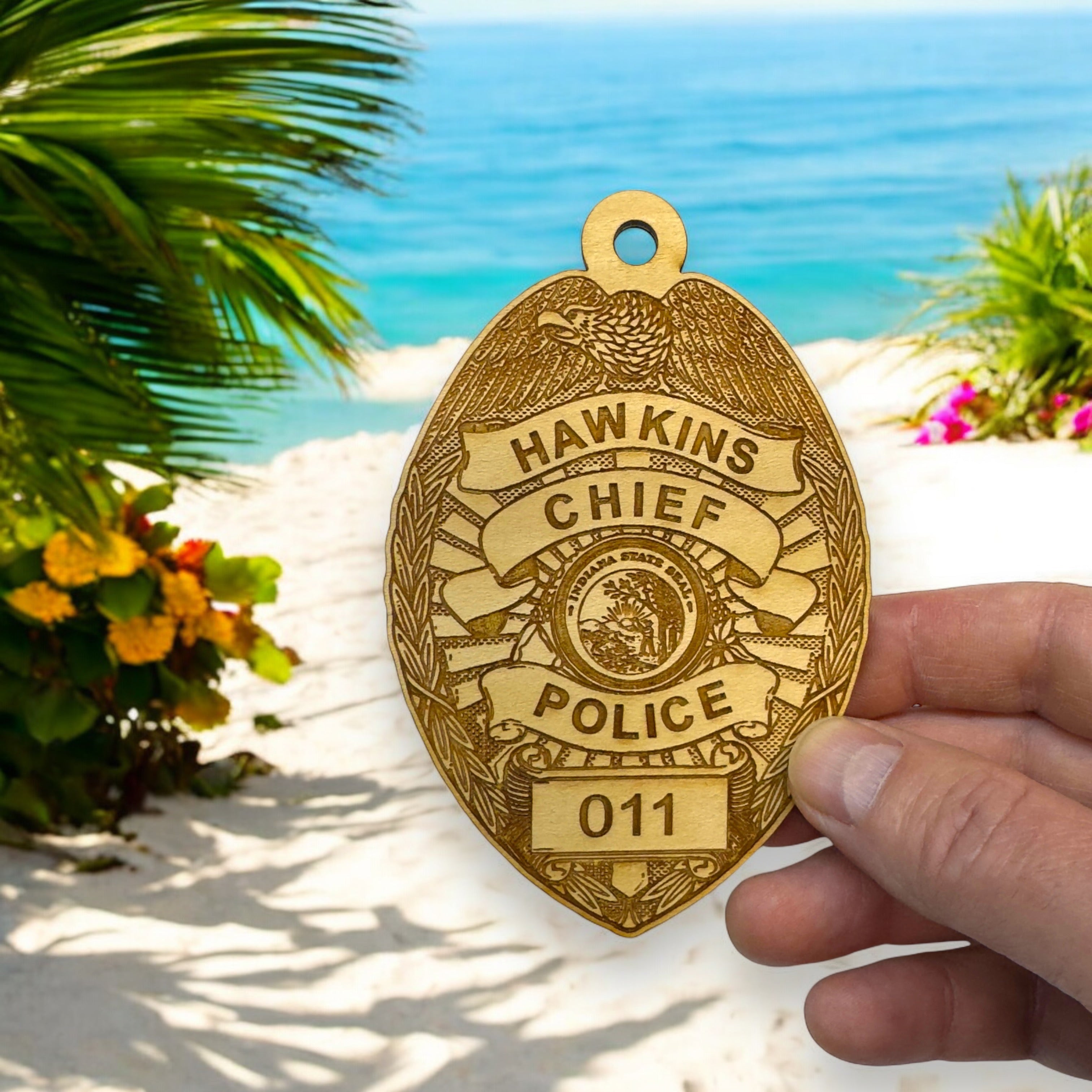 Ornament - Hawkins Chief of Police - Raw Wood 3x4.5in