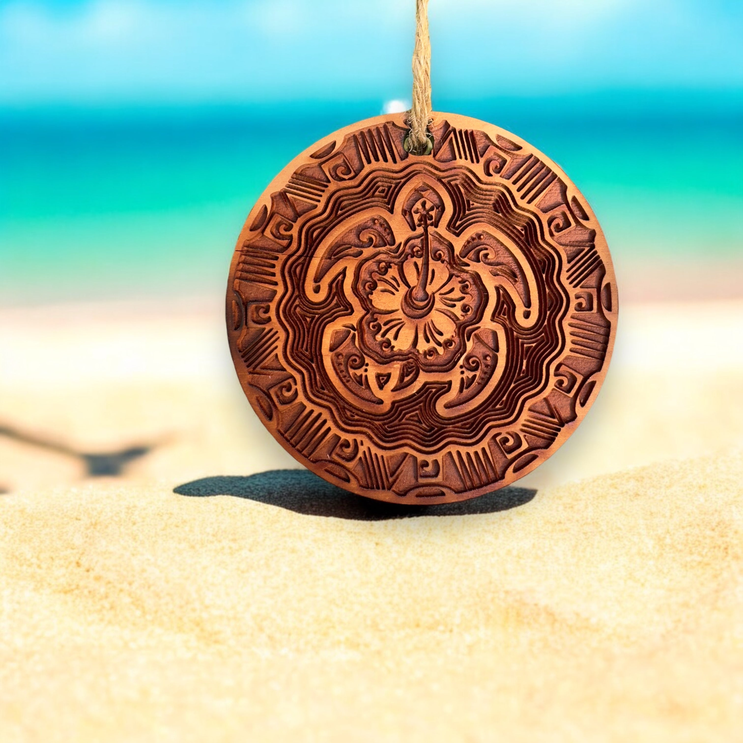 Hawaiian Turtle - Raw Cedar Ornament 3x3in