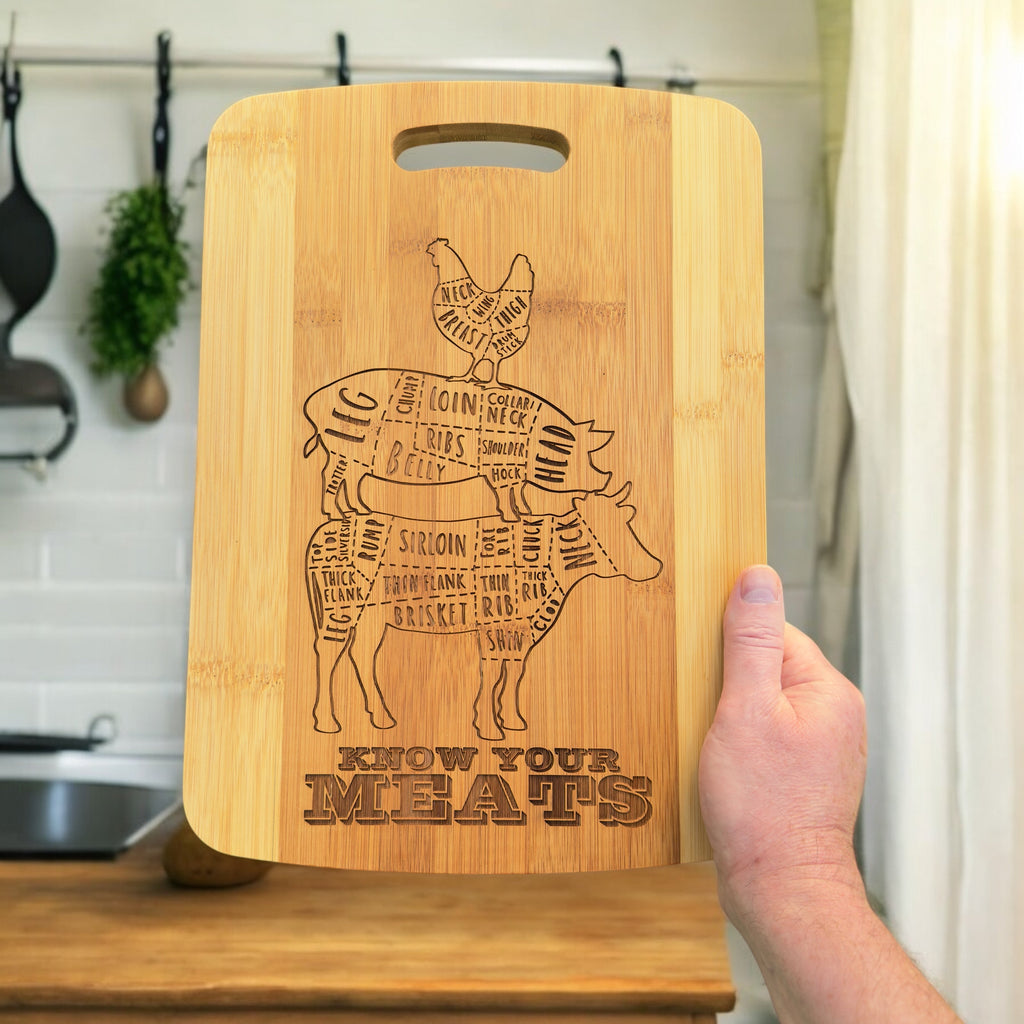 Know Your Meats Cutting Board 14''x9.5''x.5'' Bamboo