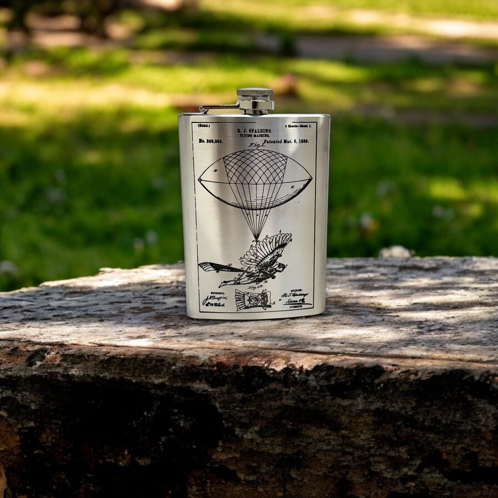 8oz Steampunk Flying Man Stainless Steel Flask