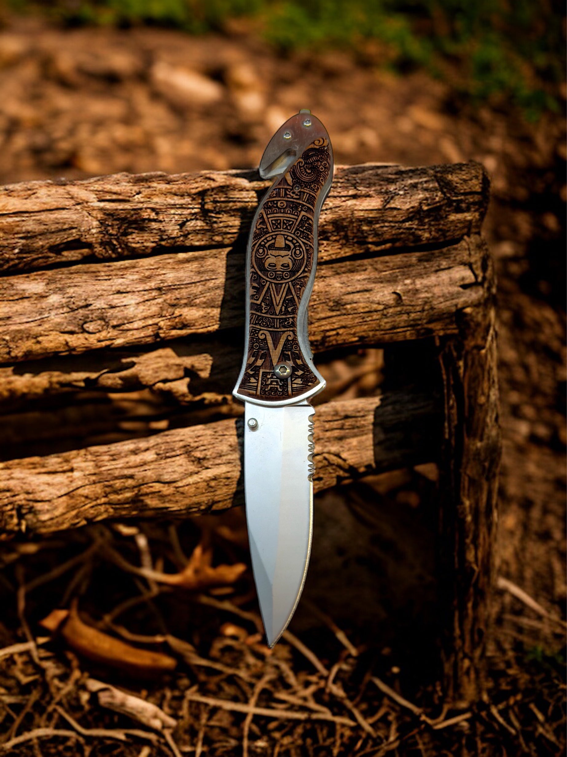 Knife - Aztec Calendar 138 Double Sided Engraving