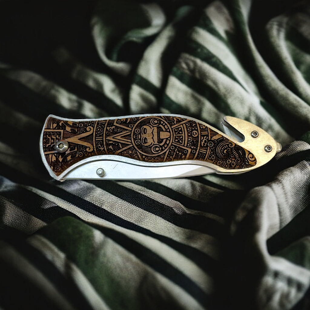 Knife - Aztec Calendar 138 Double Sided Engraving