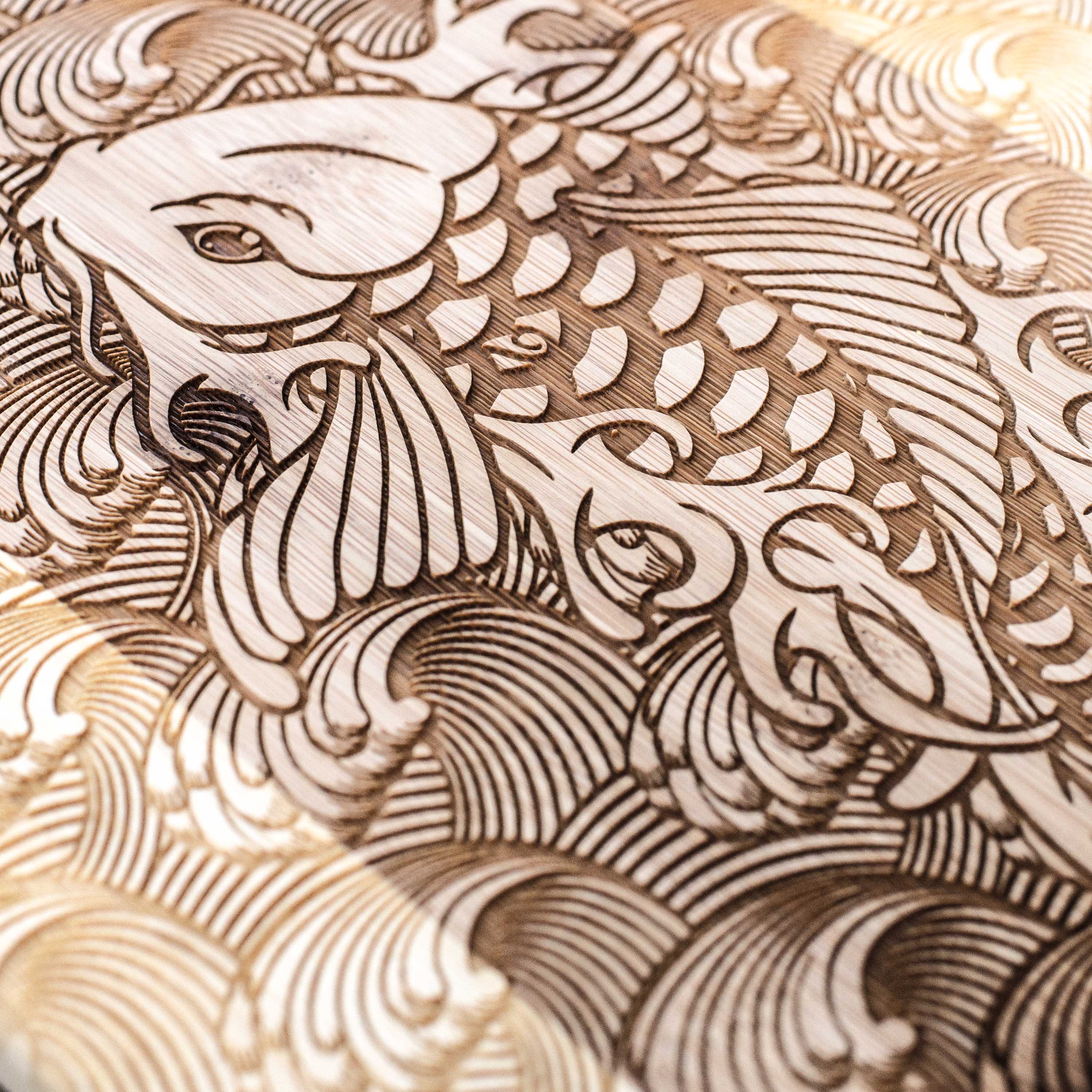 Koi Fish Cutting Board 14''x9.5''x.5'' Bamboo