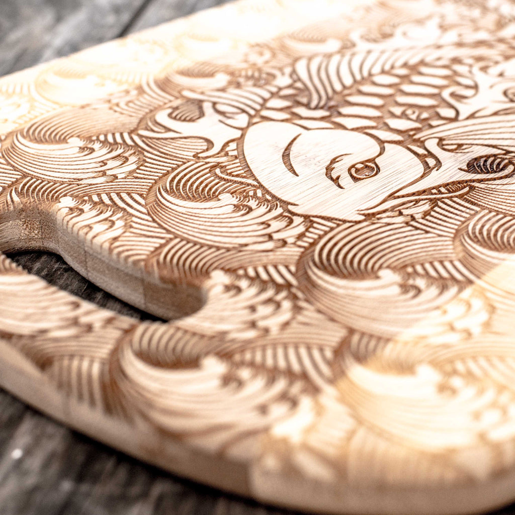 Koi Fish Cutting Board 14''x9.5''x.5'' Bamboo