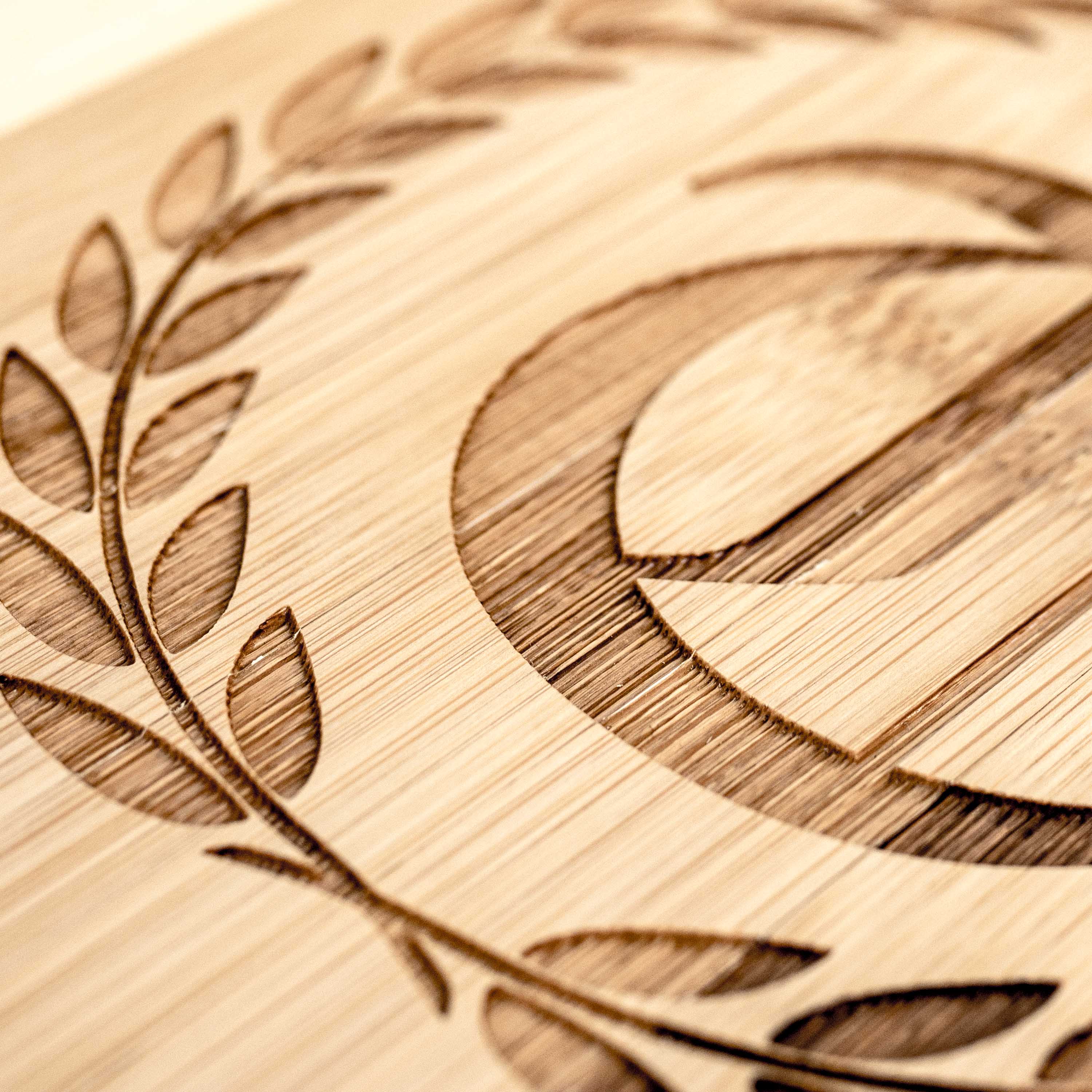 Personalized Laurels with Initial Cutting Board 14''x9.5''x.5'' Bamboo