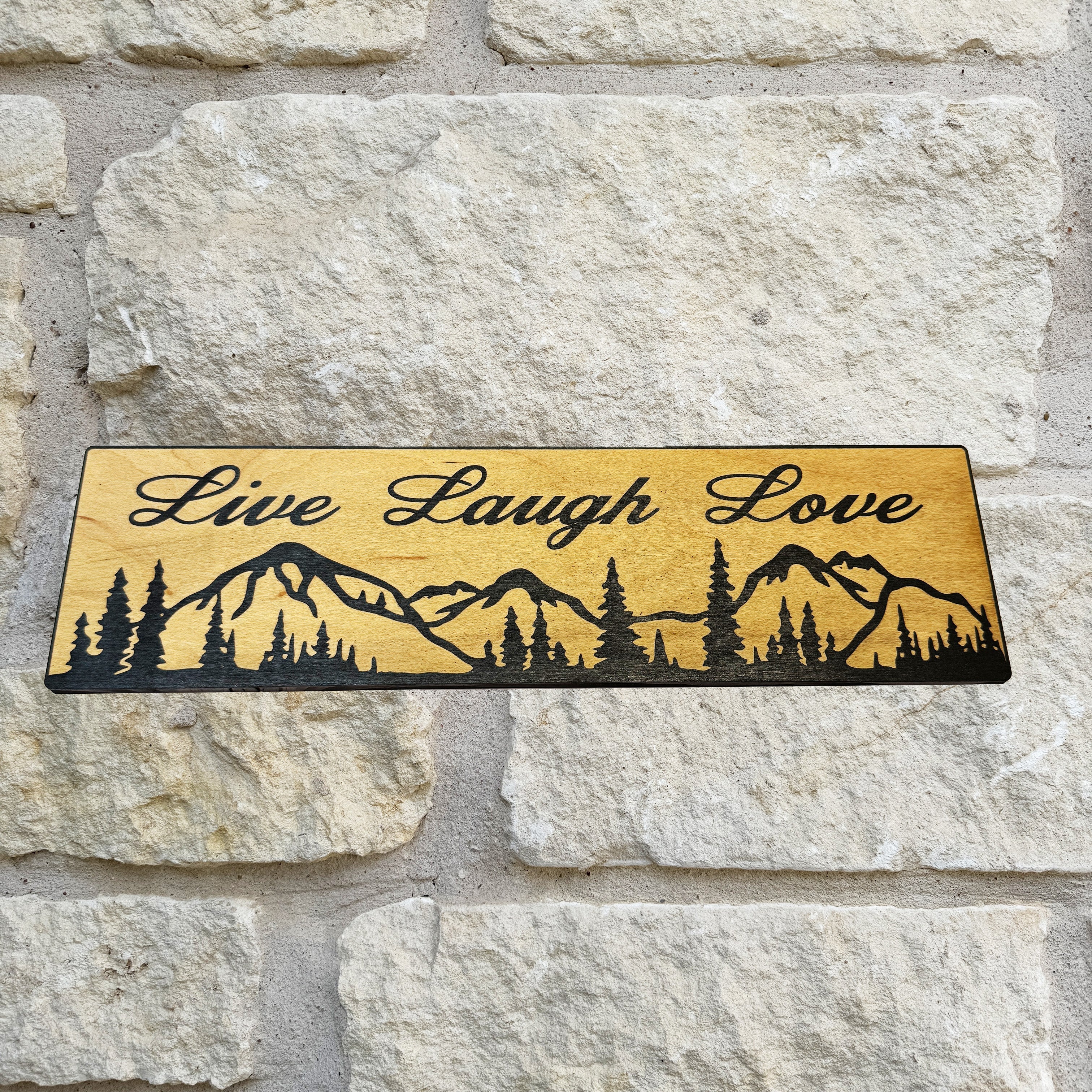 Live Laugh Love Mountain Scene - BLACK Sign 4x12