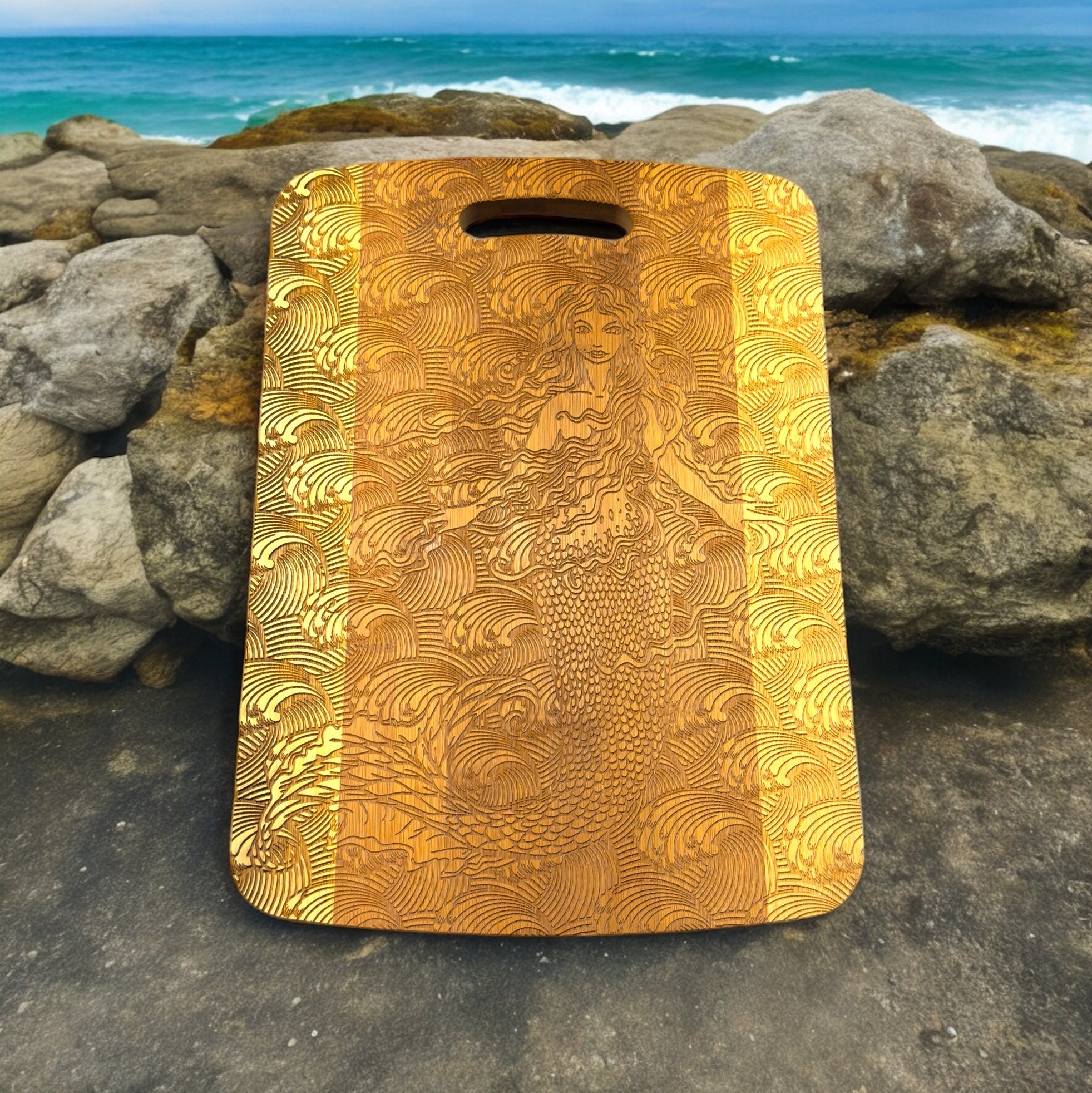 Mermaid Cutting Board 14''x9.5''x.5'' Bamboo