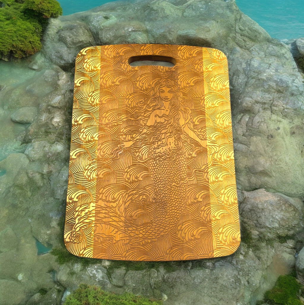 Mermaid Cutting Board 14''x9.5''x.5'' Bamboo