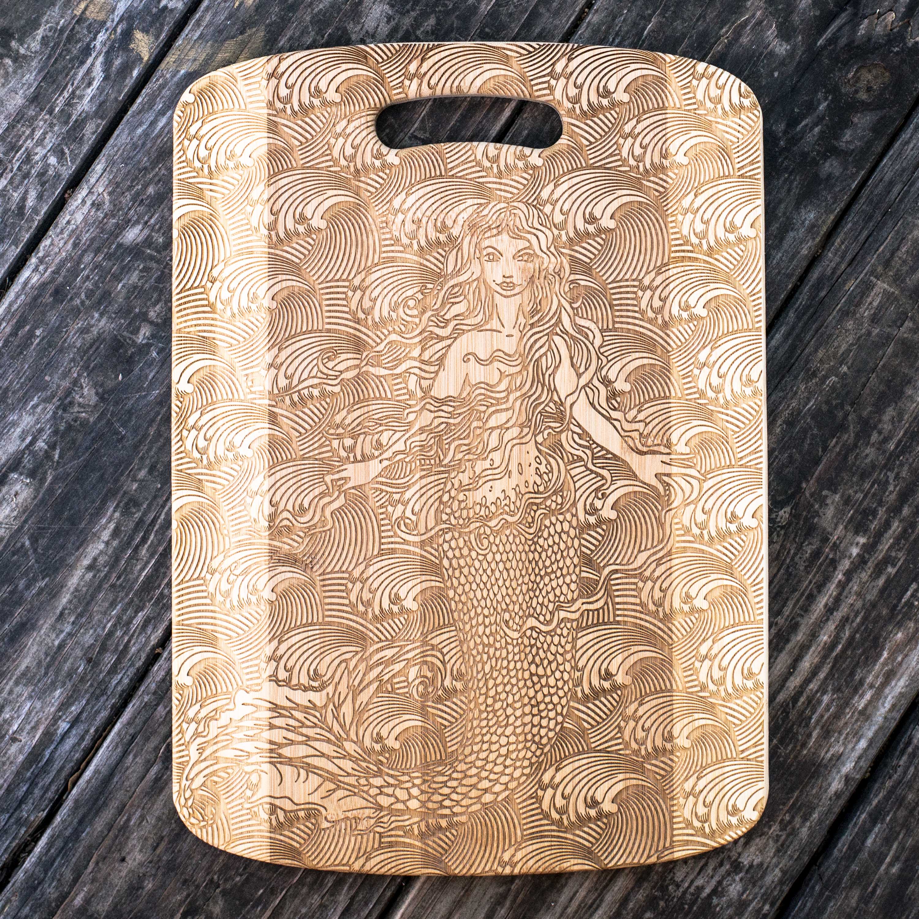 Mermaid Cutting Board 14''x9.5''x.5'' Bamboo
