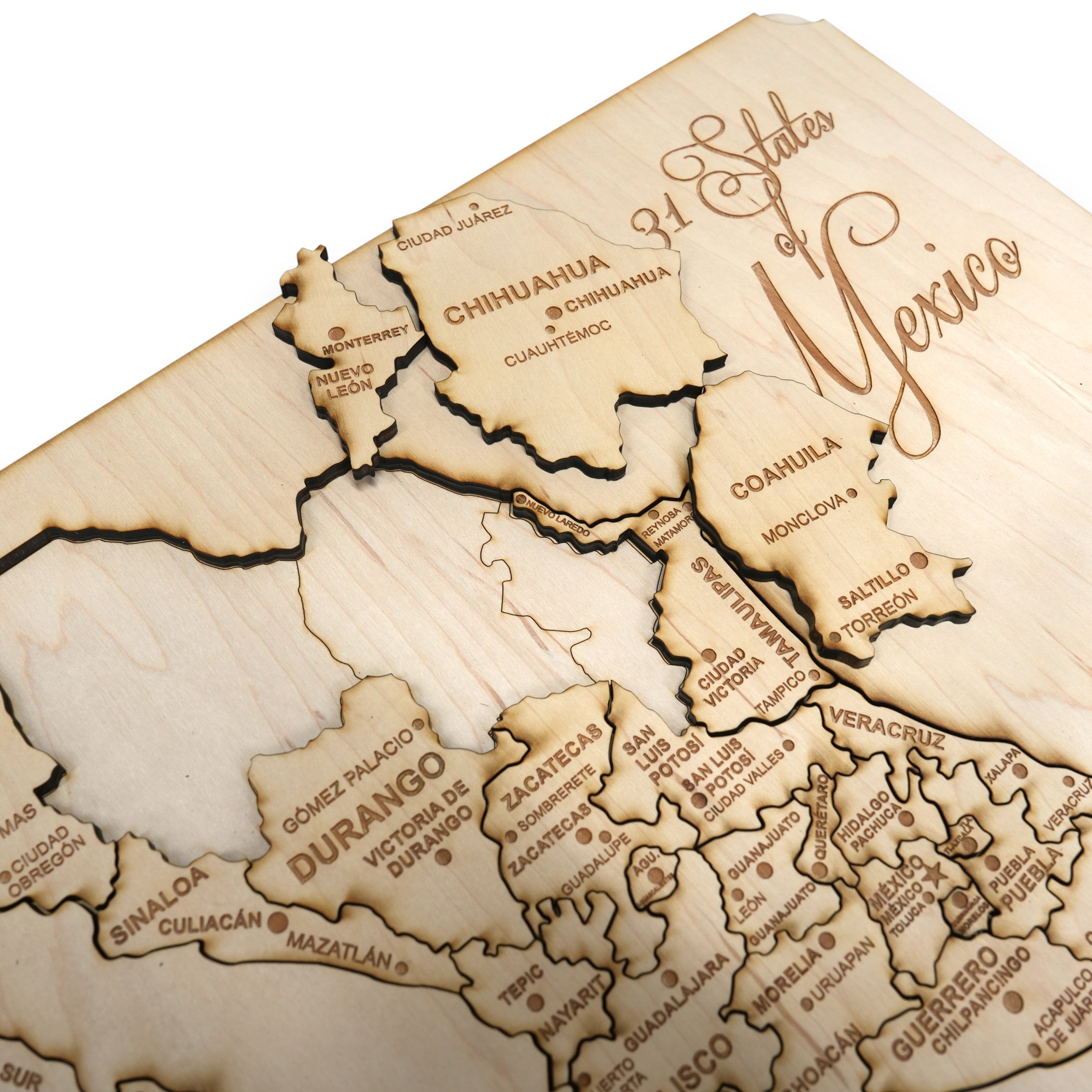 31 States of Mexico - CUSTOM - Puzzle Map - Art Kit - Raw Wood 18x12 Inches - 32 pieces - With Stand